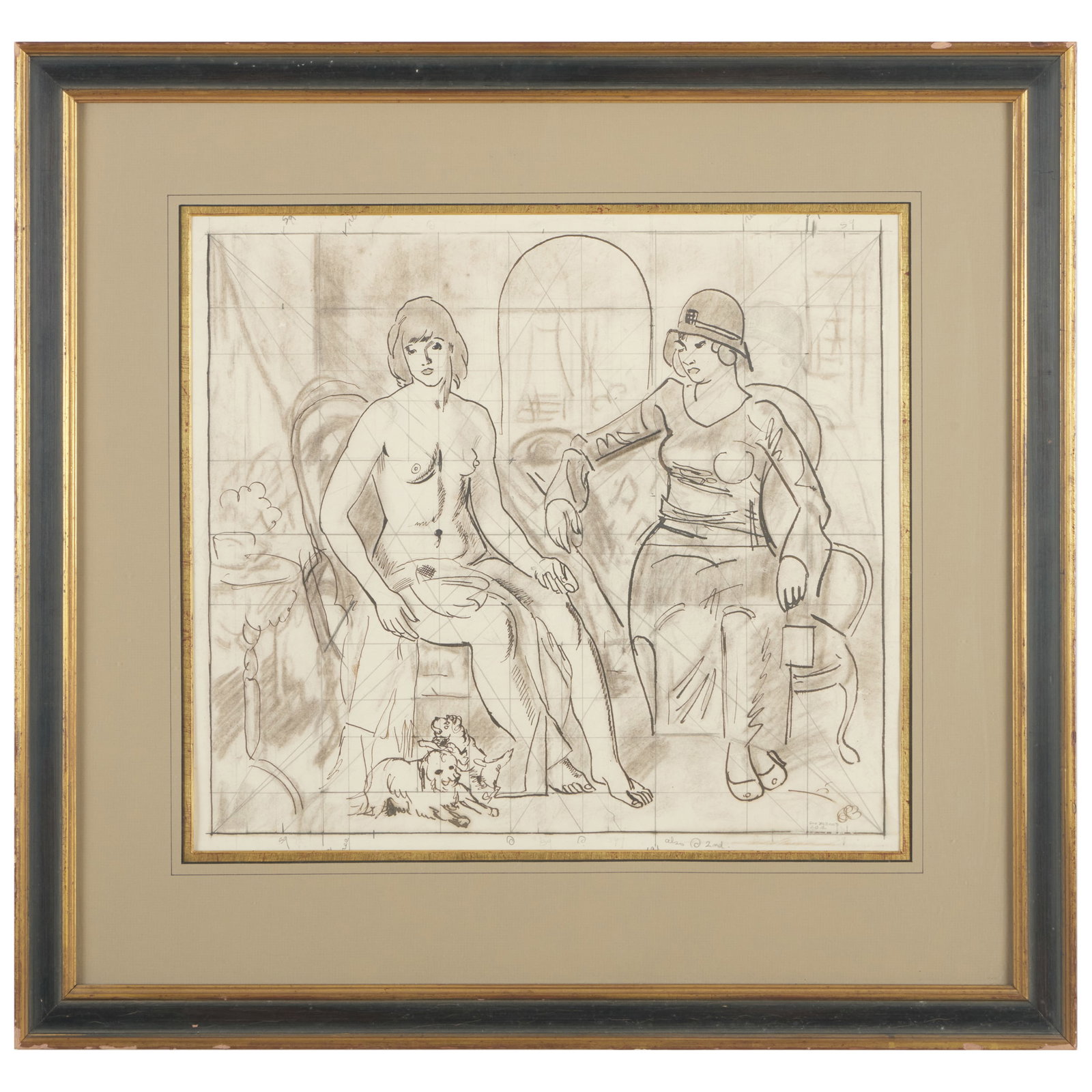 George Bellows (1882-1925): Study for 'Two Women': George Bellows (1882-1925): Study for 'Two Women' Charcoal, pencil and ink on paper, c. 1924, signed 'Geo Bellows J.B.B.' by the artist's daughter, Jean Bellows Booth, lower right, with label from Spa