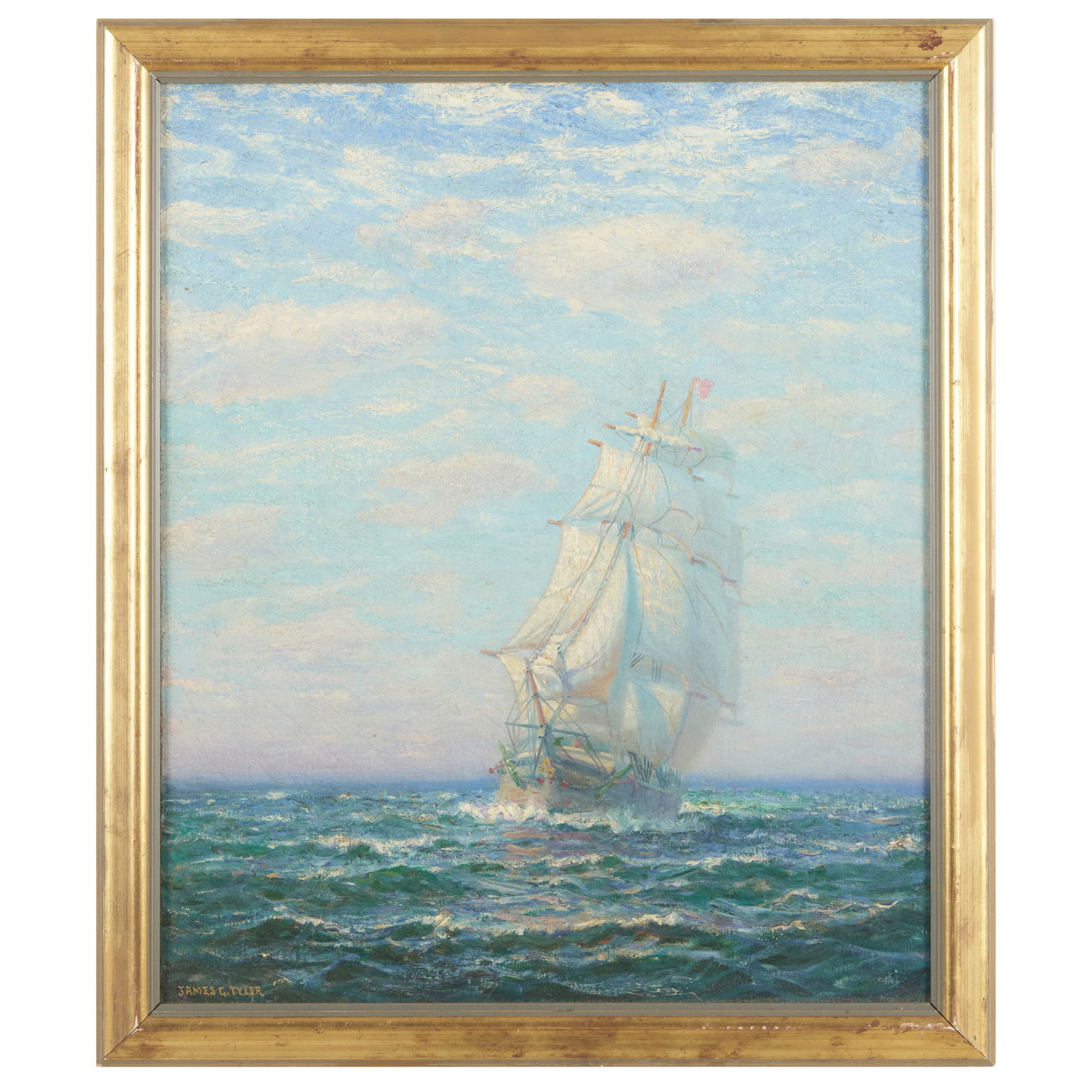 James Gale Tyler (1855-1931): At Sea: James Gale Tyler (1855-1931): At Sea Oil on canvas, signed 'James G. Tyler' lower left, lined. 24 x 20 in., 27 x 23 in. (frame). The Collection of Sanford L. Smith.