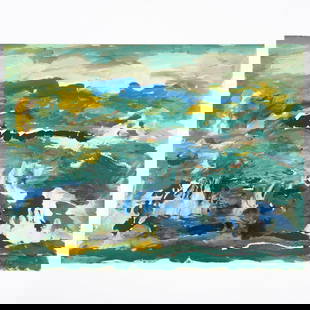 Chacha Guiga (1921-2018): Paysage: Chacha Guiga (1921-2018): PaysageOil on paper, 1965, signed 'Chacha Guiga' lower right, signed, titled, dated and variously inscribed on the reverse.18 3/4 x 24 3/4 in. (sheet), unframed. Gift of the
