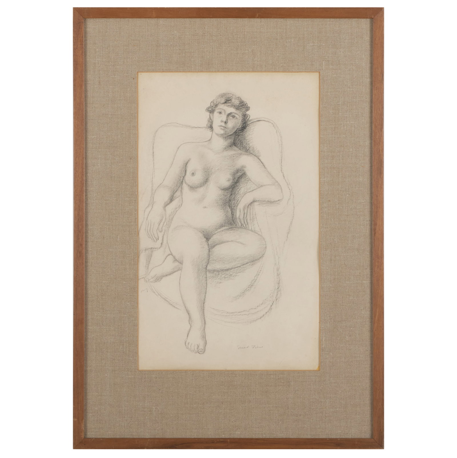Ernest Fiene (1894-1965): Seated Nude: Ernest Fiene (1894-1965): Seated Nude Pencil on paper, signed 'Ernest Fiene' lower right. 18 x 12 in. (sheet), 27 x 19 in. (frame). The Collection of Sanford L. Smith.