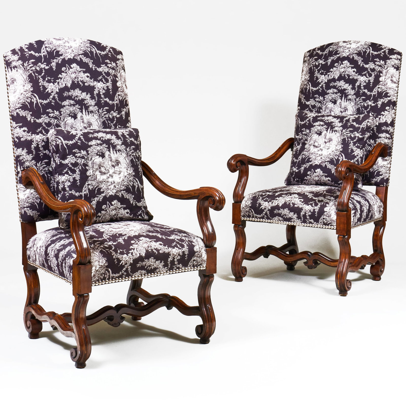 Pair of Italian Baroque Style Mahogany Tall Back Armchairs (1 of 8)