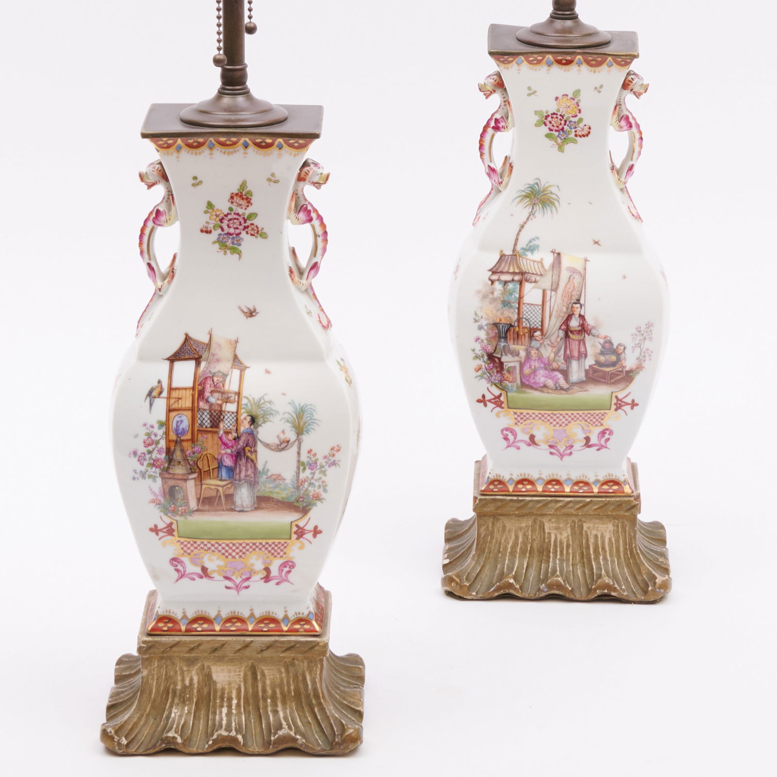 Pair of Meissen Style Porcelain Vases Mounted as Lamps (1 of 7)