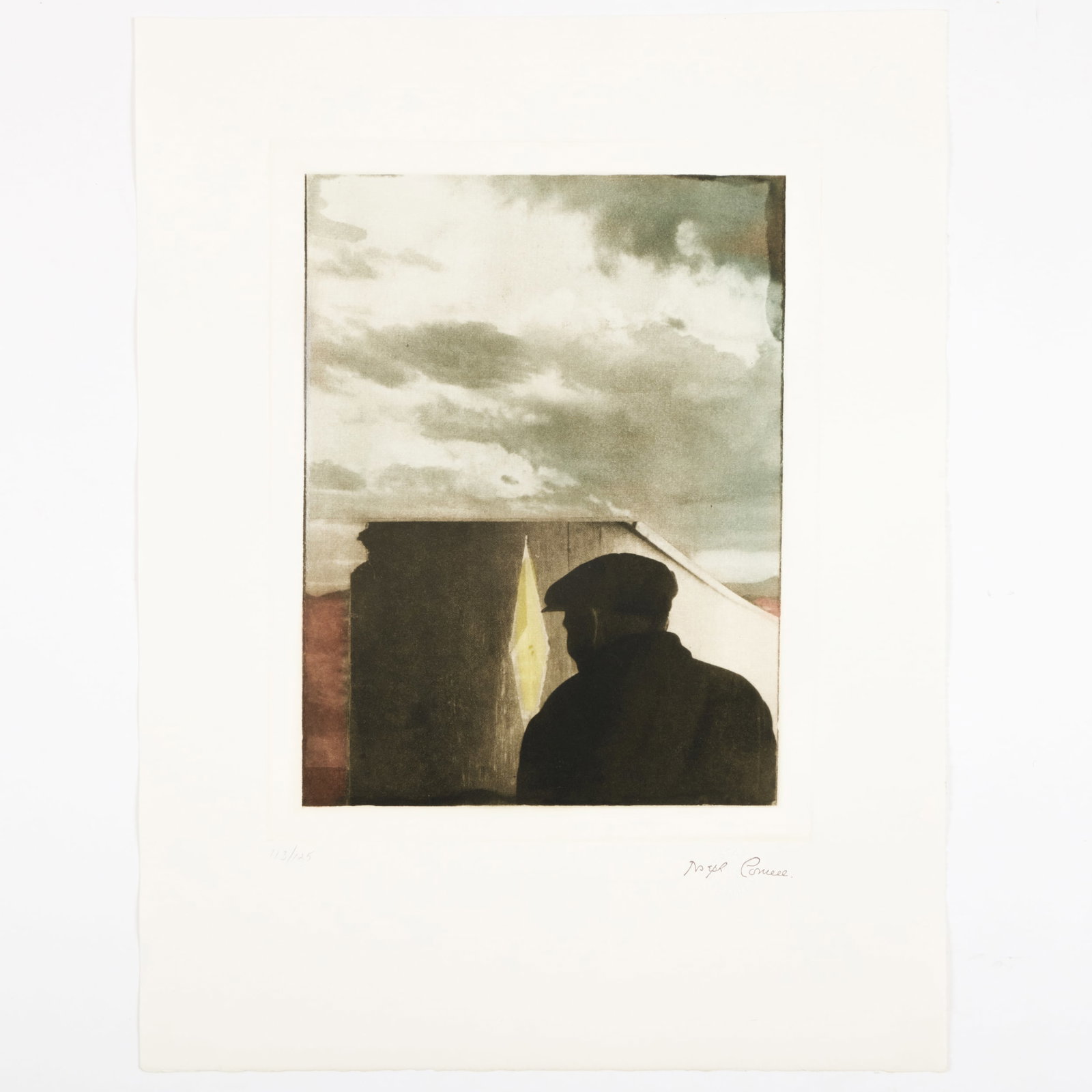 Joseph Cornell (1903-1972): Untitled (Landscape with Figure): Joseph Cornell (1903-1972): Untitled (Landscape with Figure) Heliograph in colors on wove paper, 1972, with the stamped signature and Estate blindstamp, numbered 113/125. 19 1/2 x 15 in. (sheet), unfr