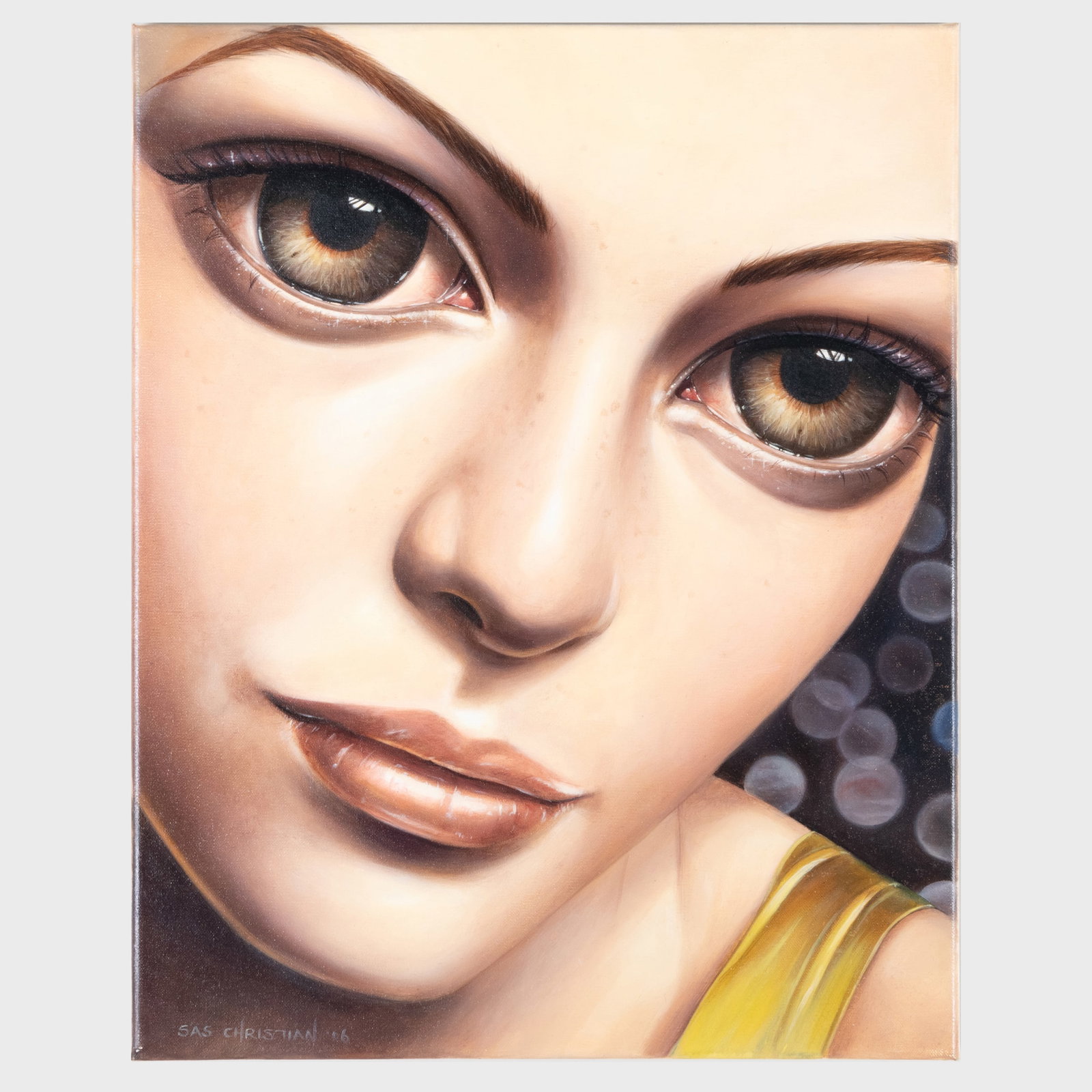 Sas Christian (b. 1968): Party Dress: Sas Christian (b. 1968): Party Dress Oil on linen, 2006, signed 'Sas Christian' and dated lower left, titled on the stretcher, with label from Bellwether, NY. 20 x 16 in., unframed. Exhibited: Bellwet