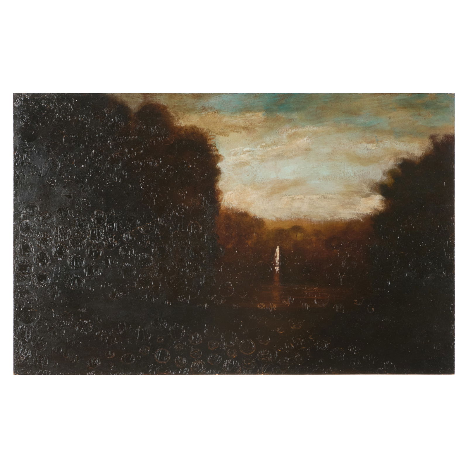 Chris Pfister (b. 1957): Sylvan Glade: Chris Pfister (b. 1957): Sylvan Glade Oil on board, 1989, signed 'Chris Pfister', titled and dated on the reverse, with label from Bess Cutler Gallery, NY. 15 x 23 3/4 in., unframed. Property from a P