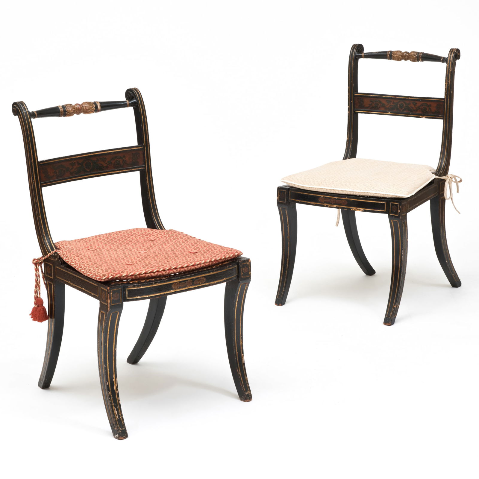 Pair of Regency Ebonized, Parcel-Gilt and Caned Side Chairs (1 of 9)