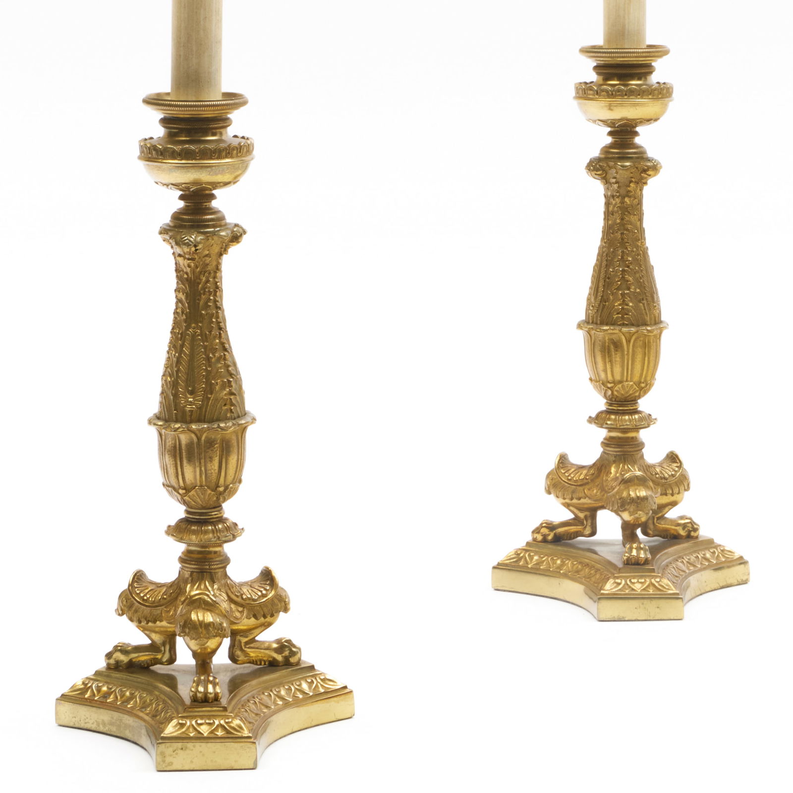 Pair of Gilt-Bronze Candlesticks Mounted as Lamps (1 of 9)