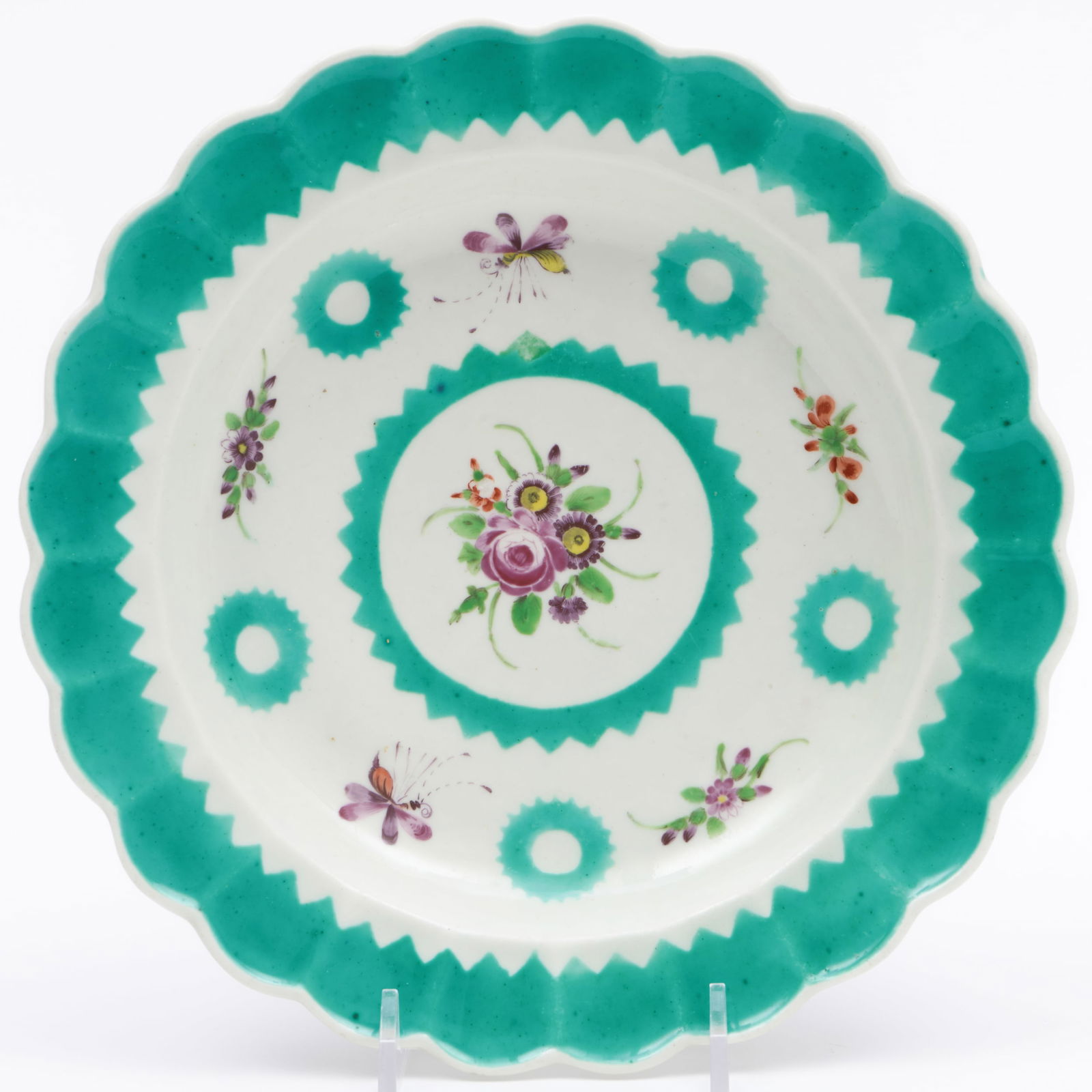 First Period Worcester Porcelain Teal Ground Dish (1 of 5)