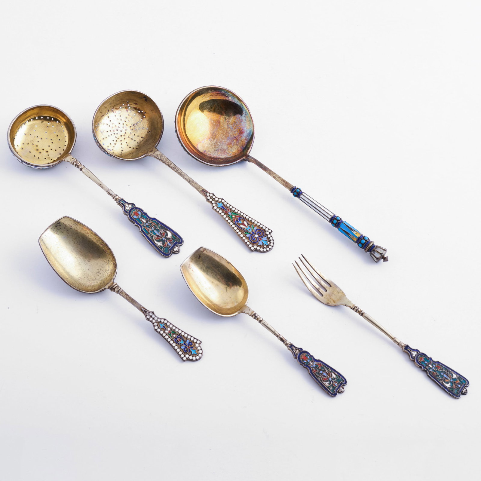 Group of Russian Silver and Enamel Untensils (1 of 9)