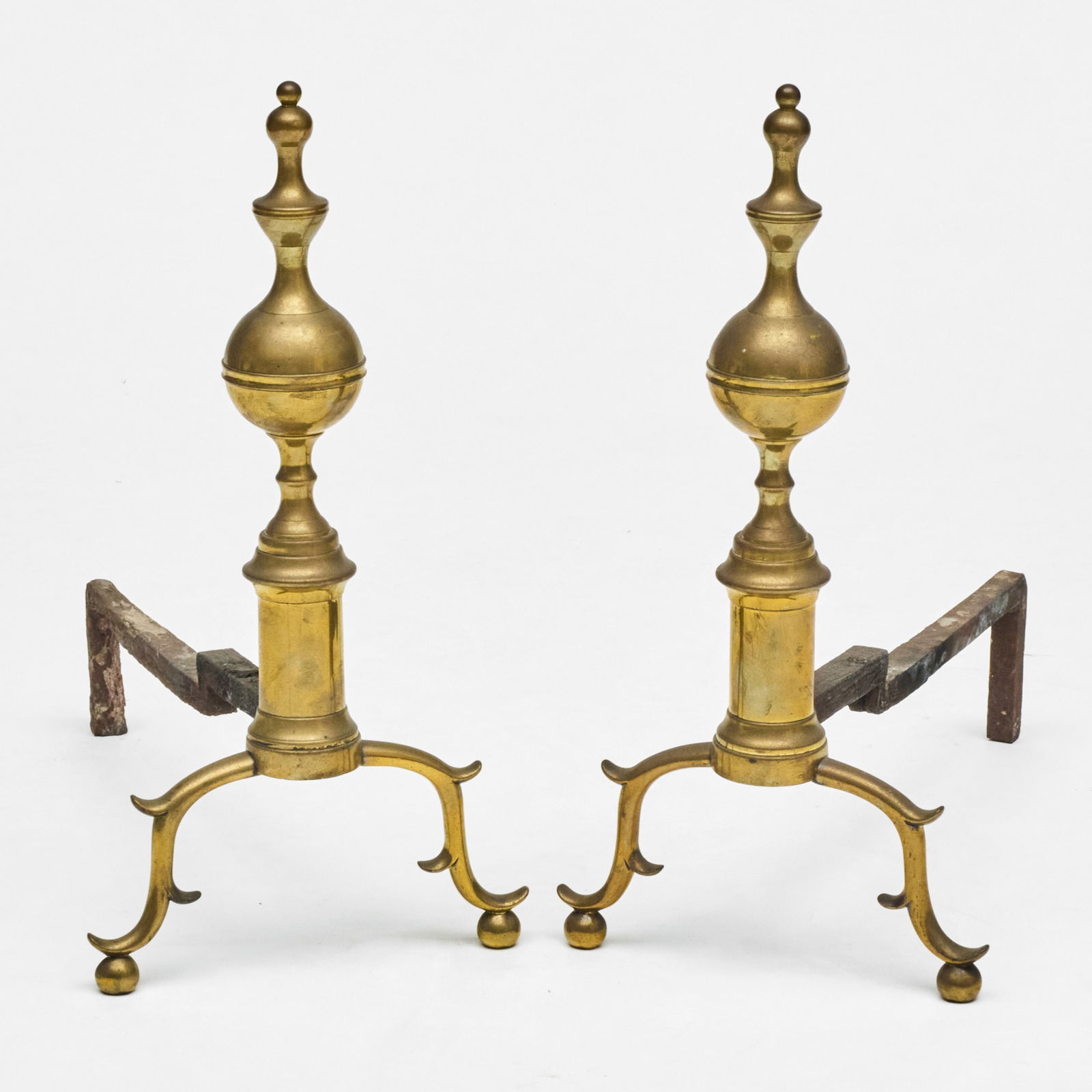 Pair of George III Brass Andirons: Pair of George III Brass Andirons 24 1/2 x 12 1/2 x 24 in. The Collection of Aso O. Tavitian - New York & Stockbridge.