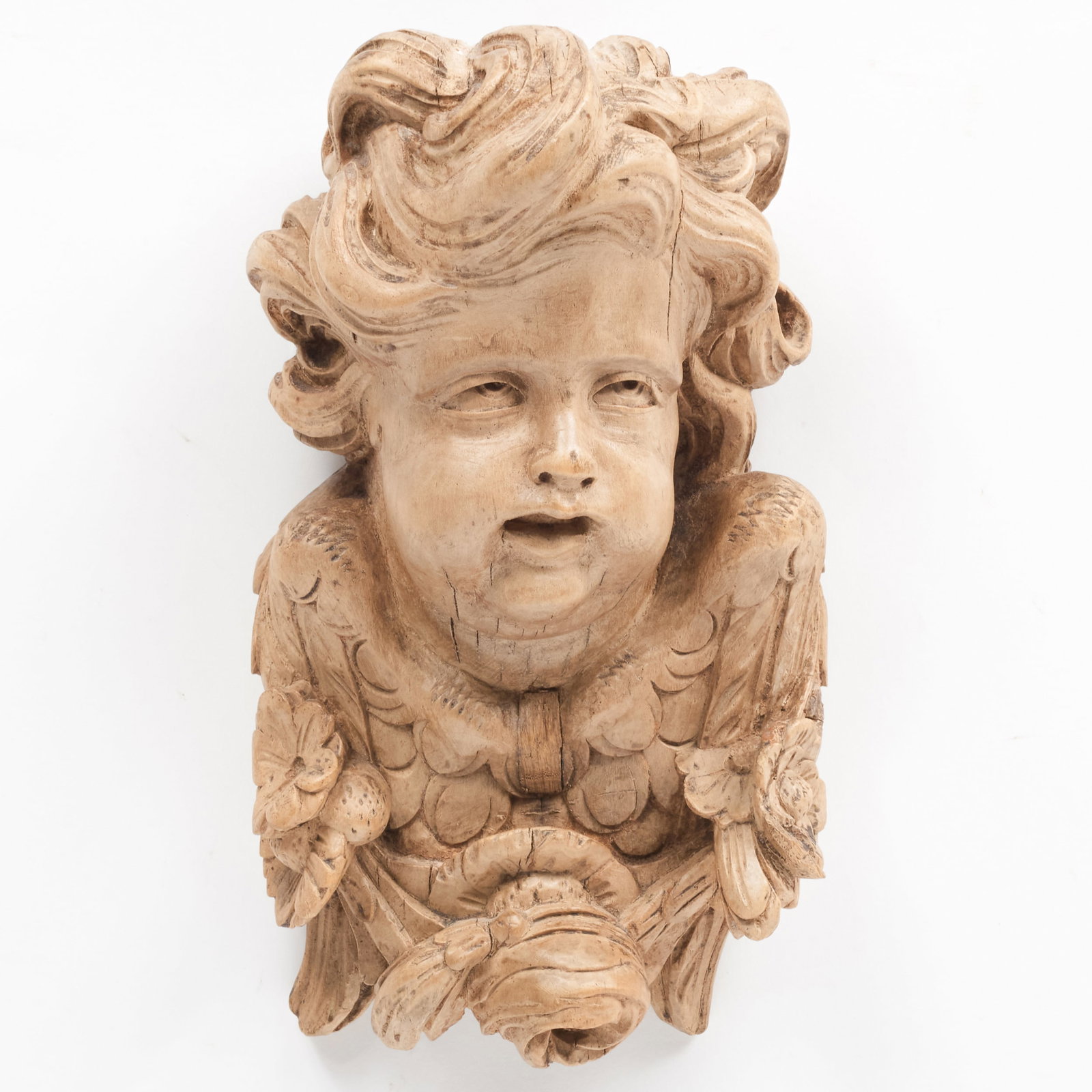 British Carved and Painted Limewood Cherub Head (1 of 4)