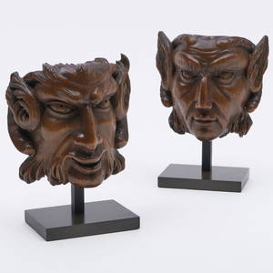 Pair of Carved Oak Satyr Masks