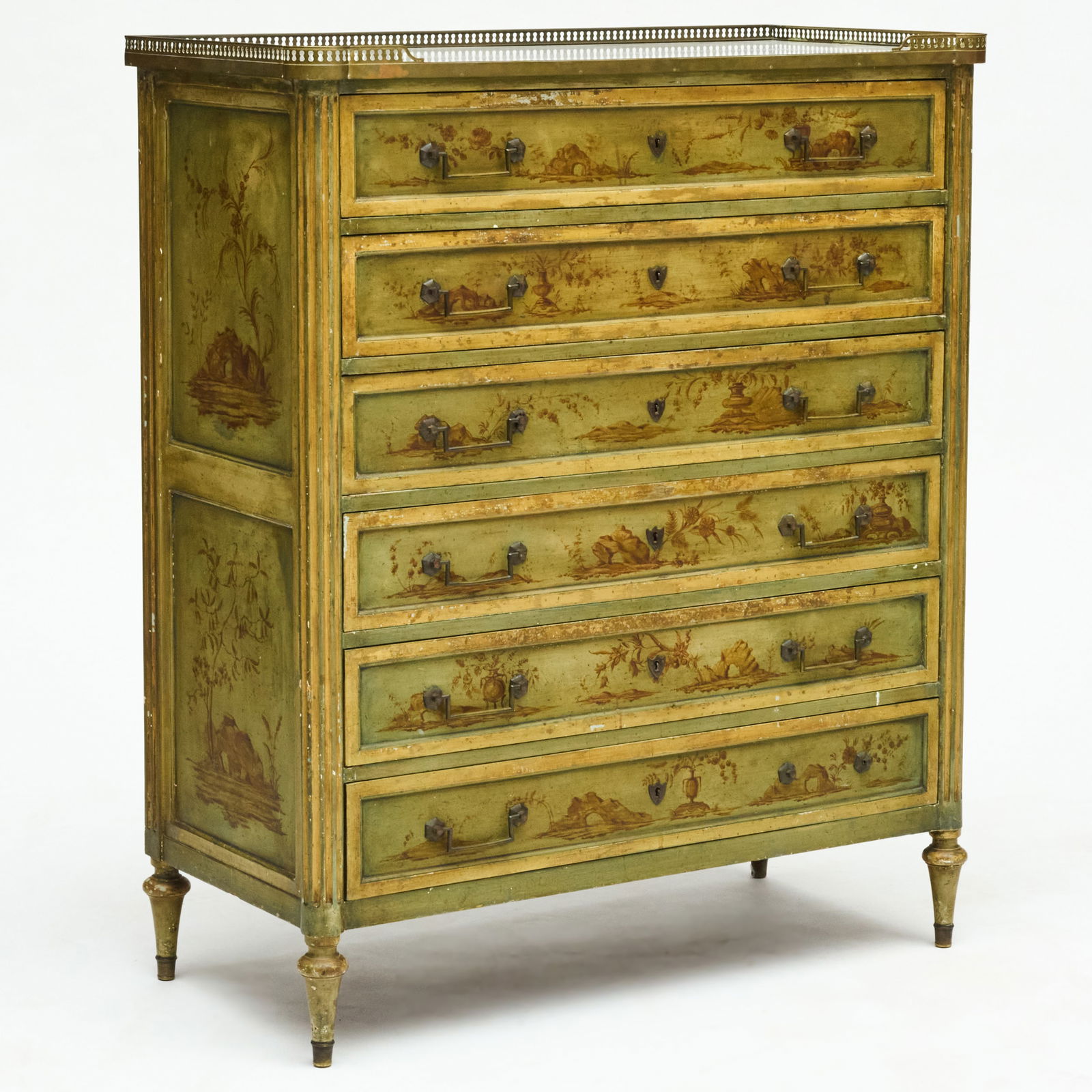 Louis XVI Style Brass-Mounted Painted Tall Chest of Drawers (1 of 12)