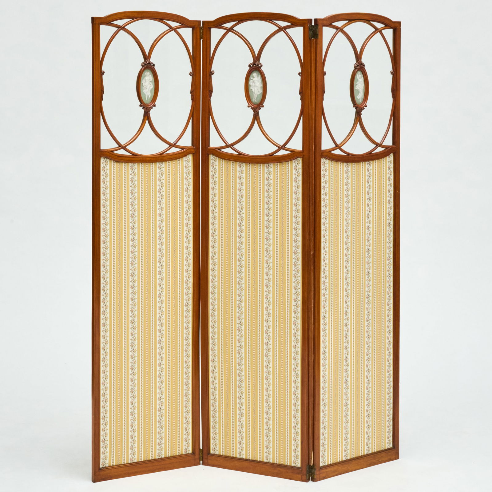 Edwardian Inlaid Satinwood and Porcelain Three Panel Screen (1 of 7)