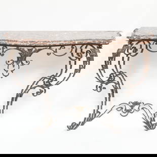Louis XV Style Wrought-Iron, Parcel-Gilt and Marble Console: Louis XV Style Wrought-Iron, Parcel-Gilt and Marble Console35 x 39 1/2 x 16 3/4 in. Property of an Upper East Side Collector