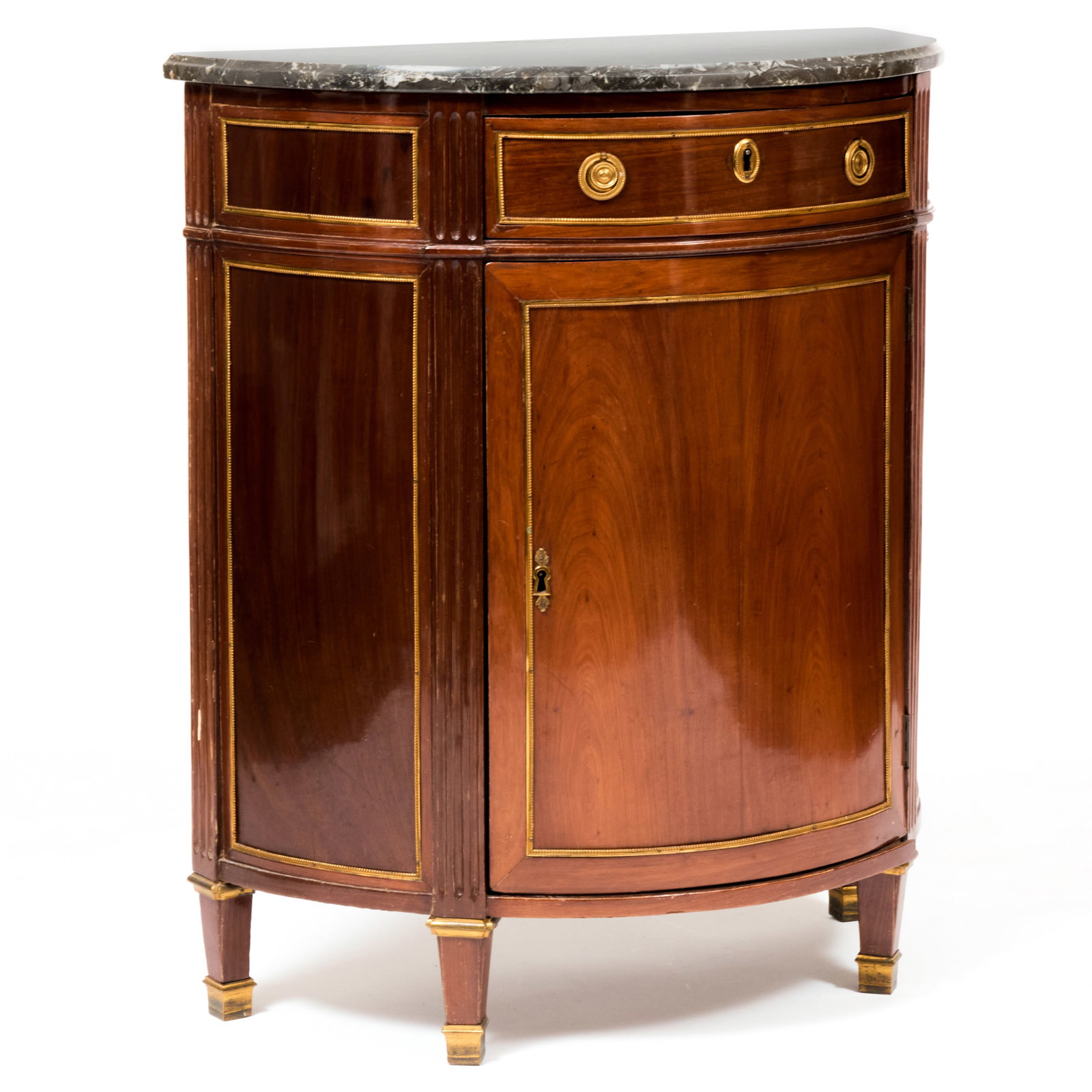 Louis XVI Ormolu and Brass-Mounted Mahogany D-Shape Cabinet: Louis XVI Ormolu and Brass-Mounted Mahogany D-Shape Cabinet 35 x 30 1/2 x 15 1/2 in. Property of an Upper East Side Collector