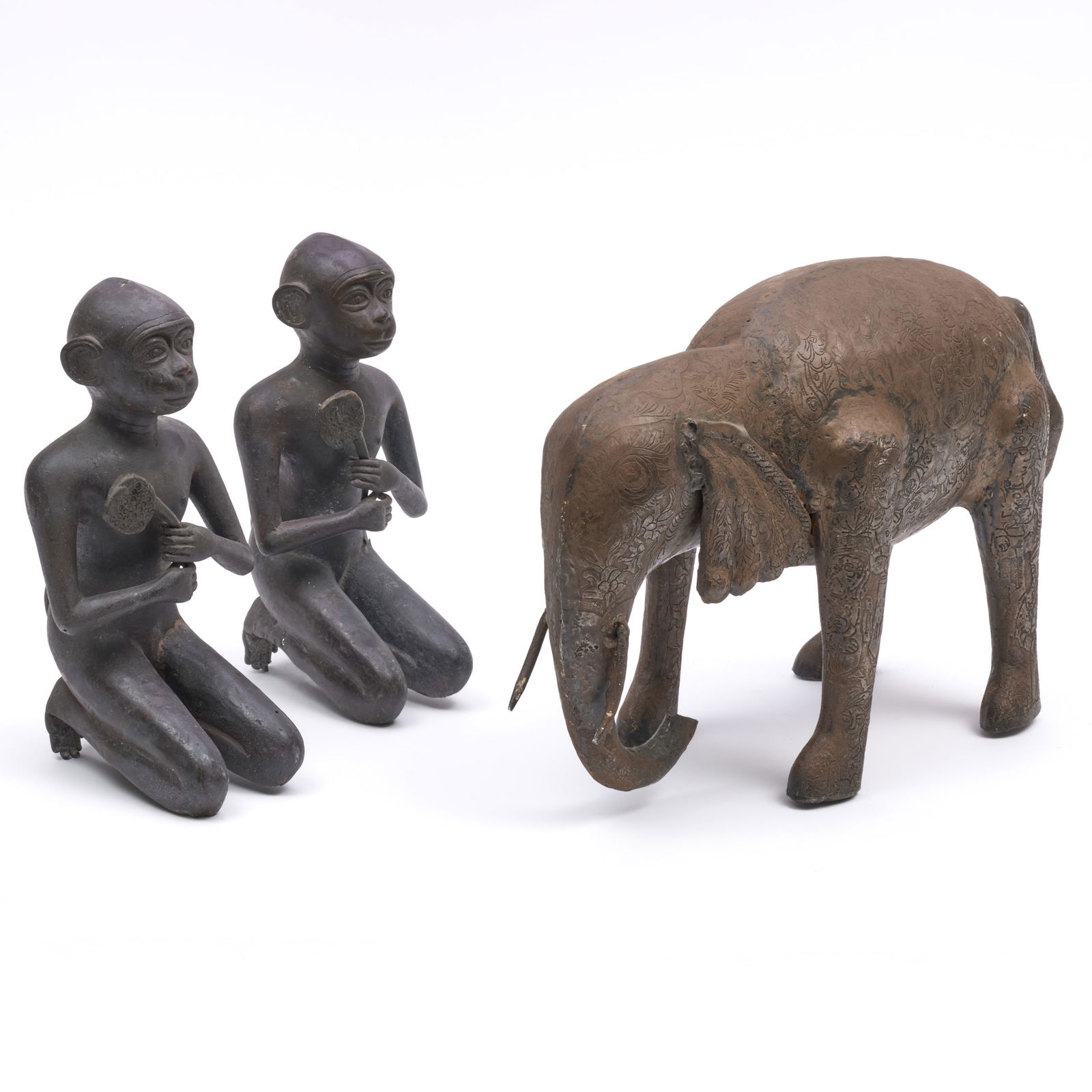 Pair of Indian Metal Models of Monkeys and an Elephant (1 of 14)