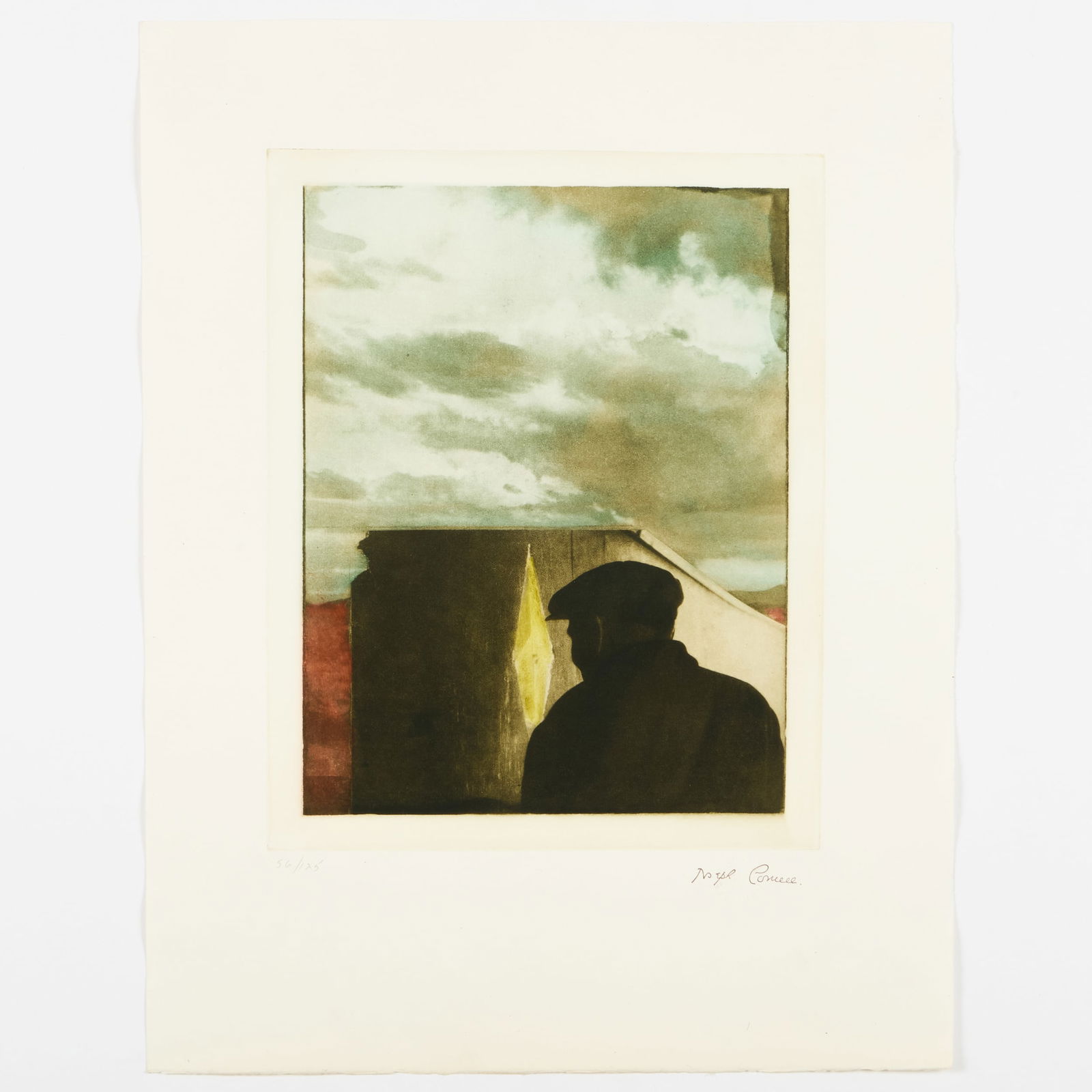 Joseph Cornell (1903-1972): Untitled (Landscape with Figure): Joseph Cornell (1903-1972): Untitled (Landscape with Figure) Heliograph in colors on wove paper, 1972, with the printed signature and estate blindstamp, numbered 56/125. 19 1/2 x 14 3/4 in. (sheet), u