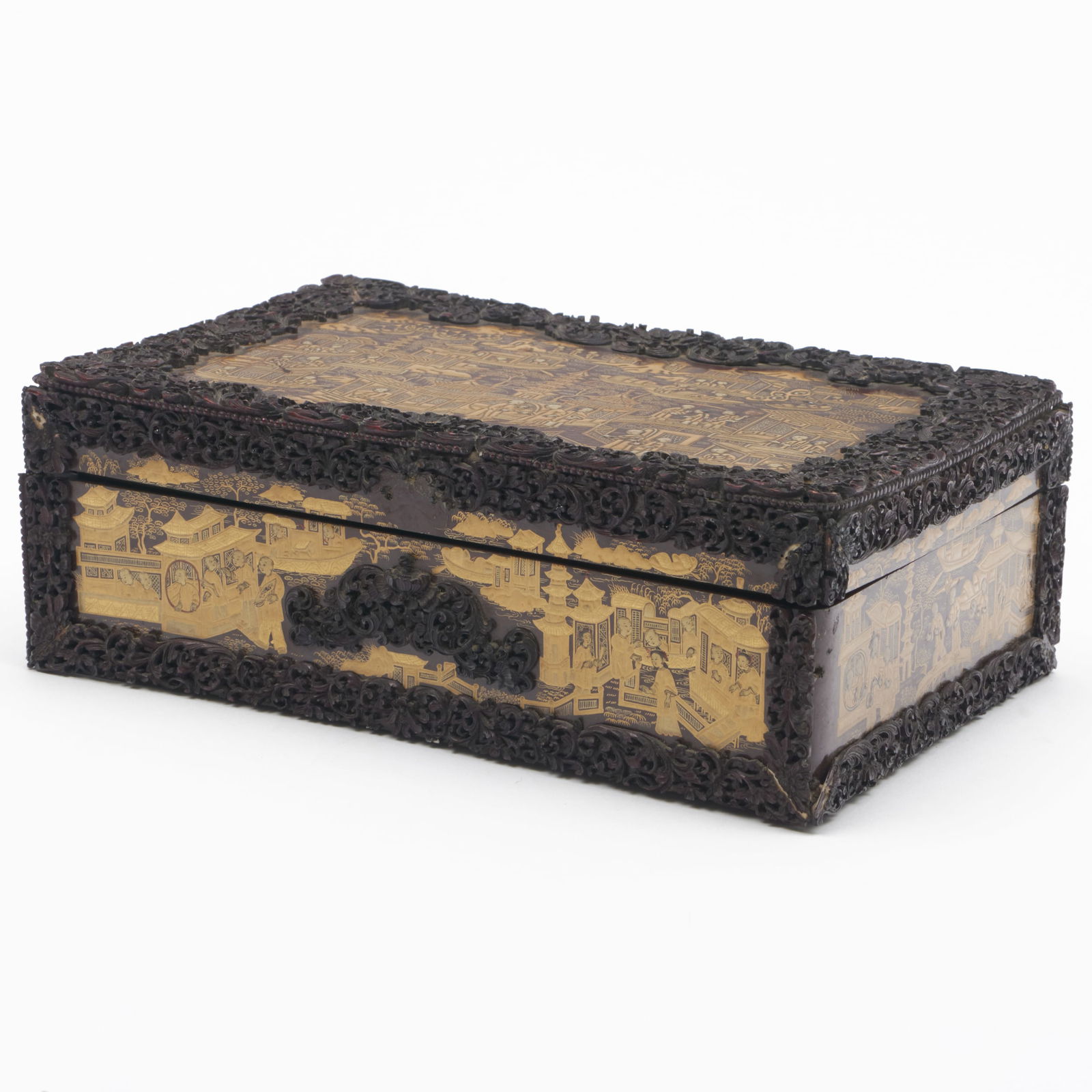 Chinese Export Carved Wood and Lacquer Table Box (1 of 9)