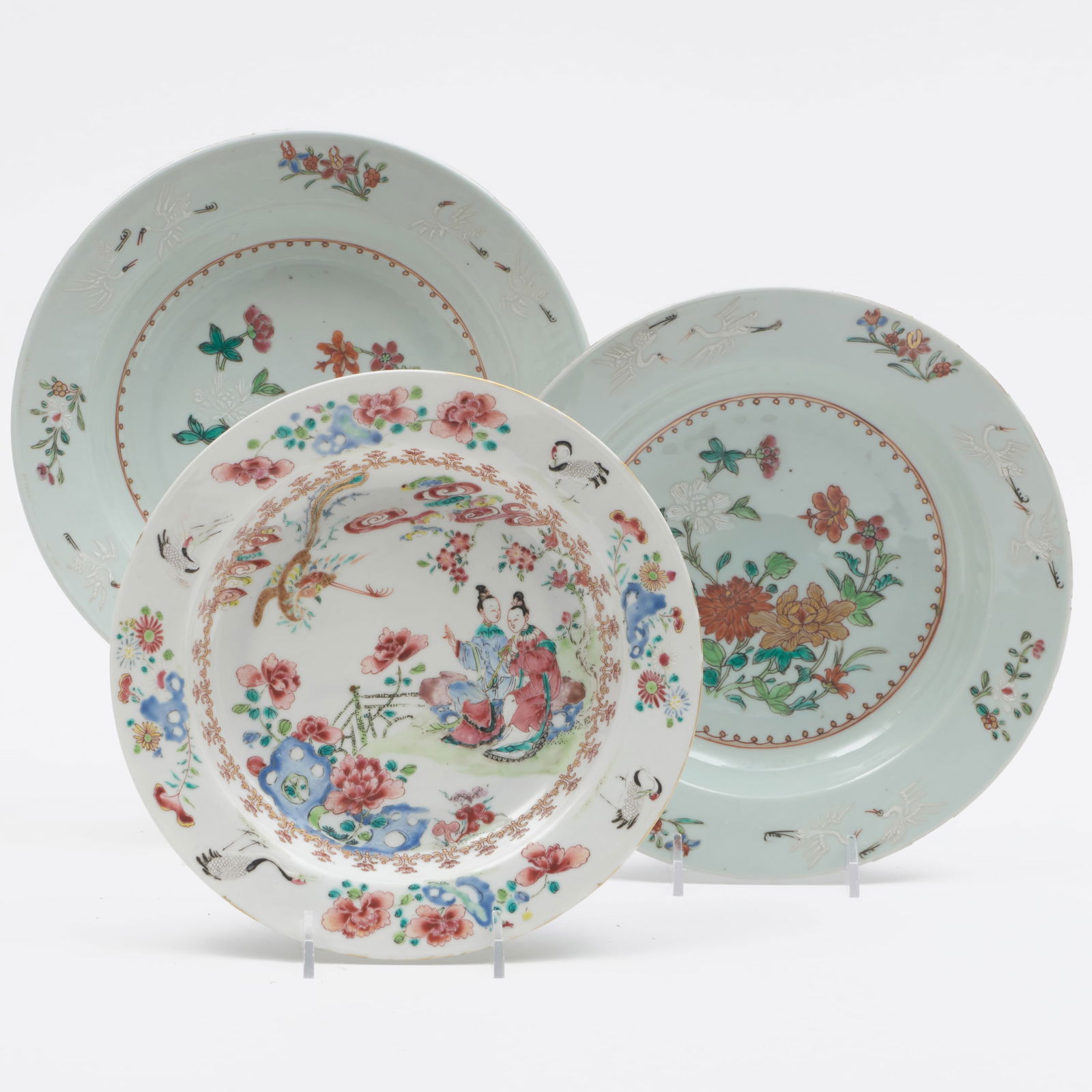 Group of Three Chinese Export Porcelain Soup Plates with Crane Borders (1 of 7)