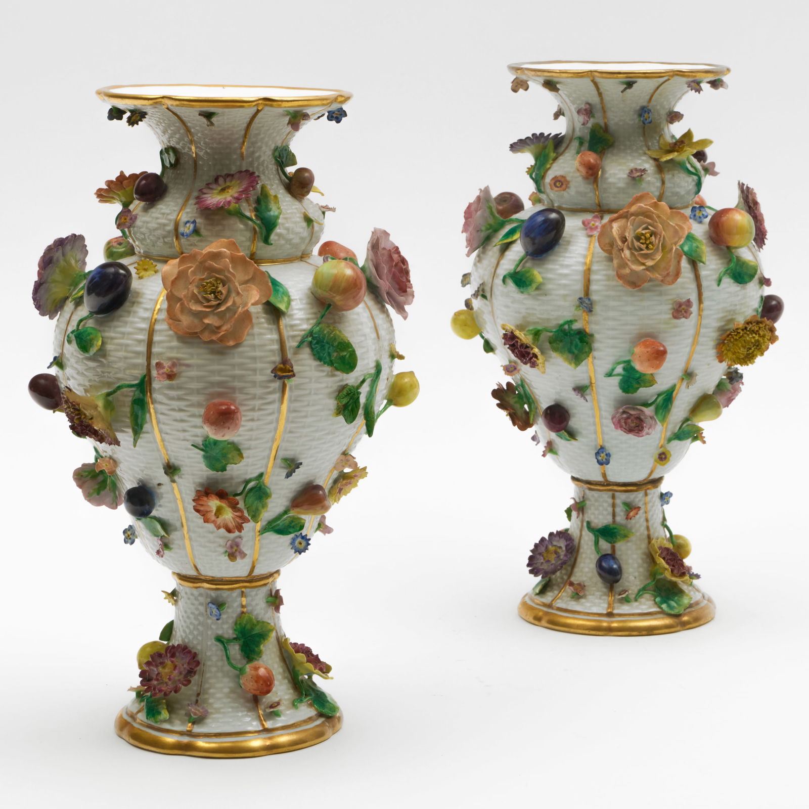 Pair of Meissen Porcelain Flower Encrusted Vases (1 of 9)