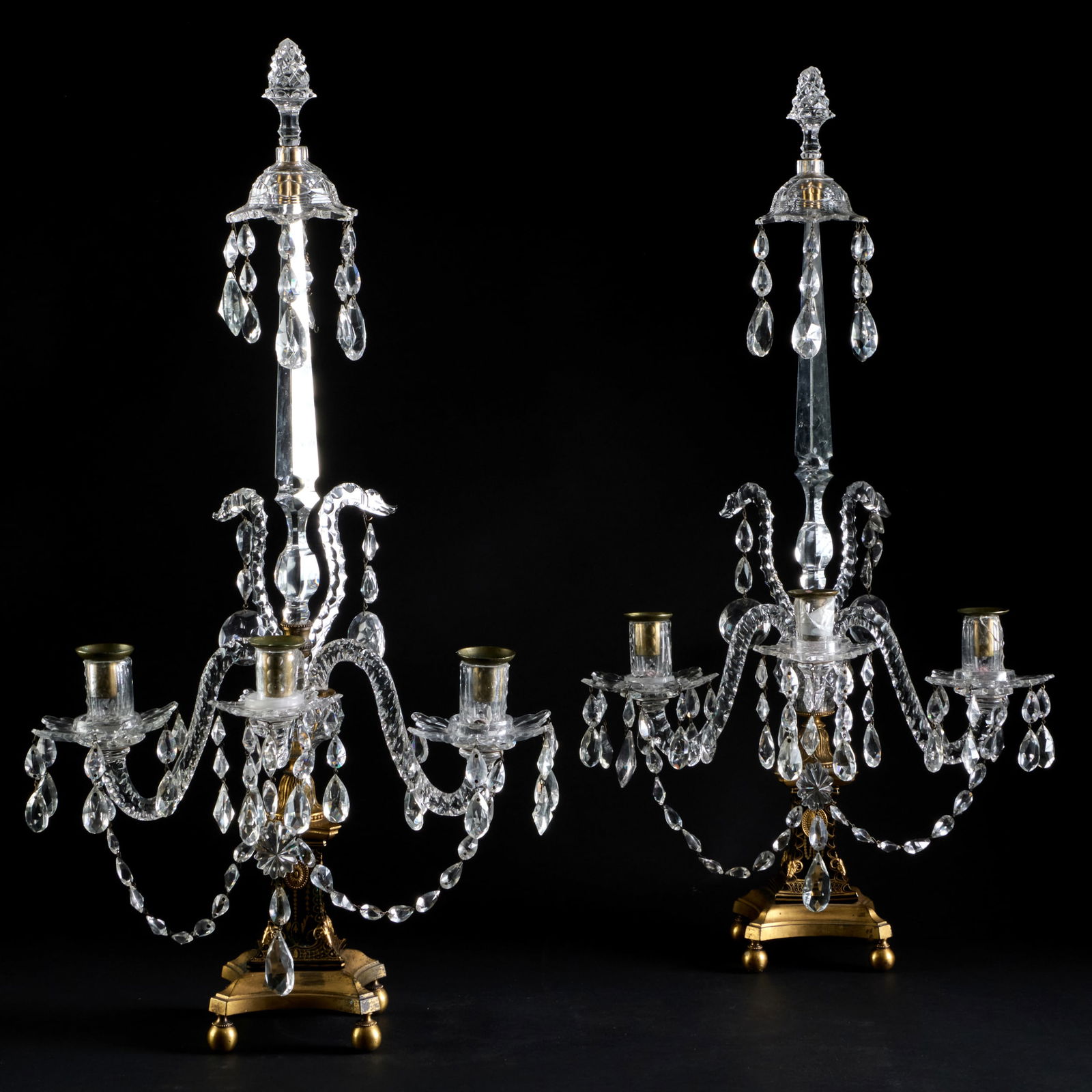 Matched Pair of Late George III Cut-Glass and Gilt-Metal-Mounted Porcelain Candelabra, In the Manner (1 of 12)