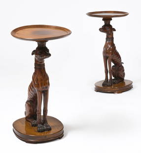 Pair of Whippet-Form Stained Fruitwood Side Tables: Pair of Whippet-Form Stained Fruitwood Side Tables 29 1/2 x 15 3/4 x 16 in.
