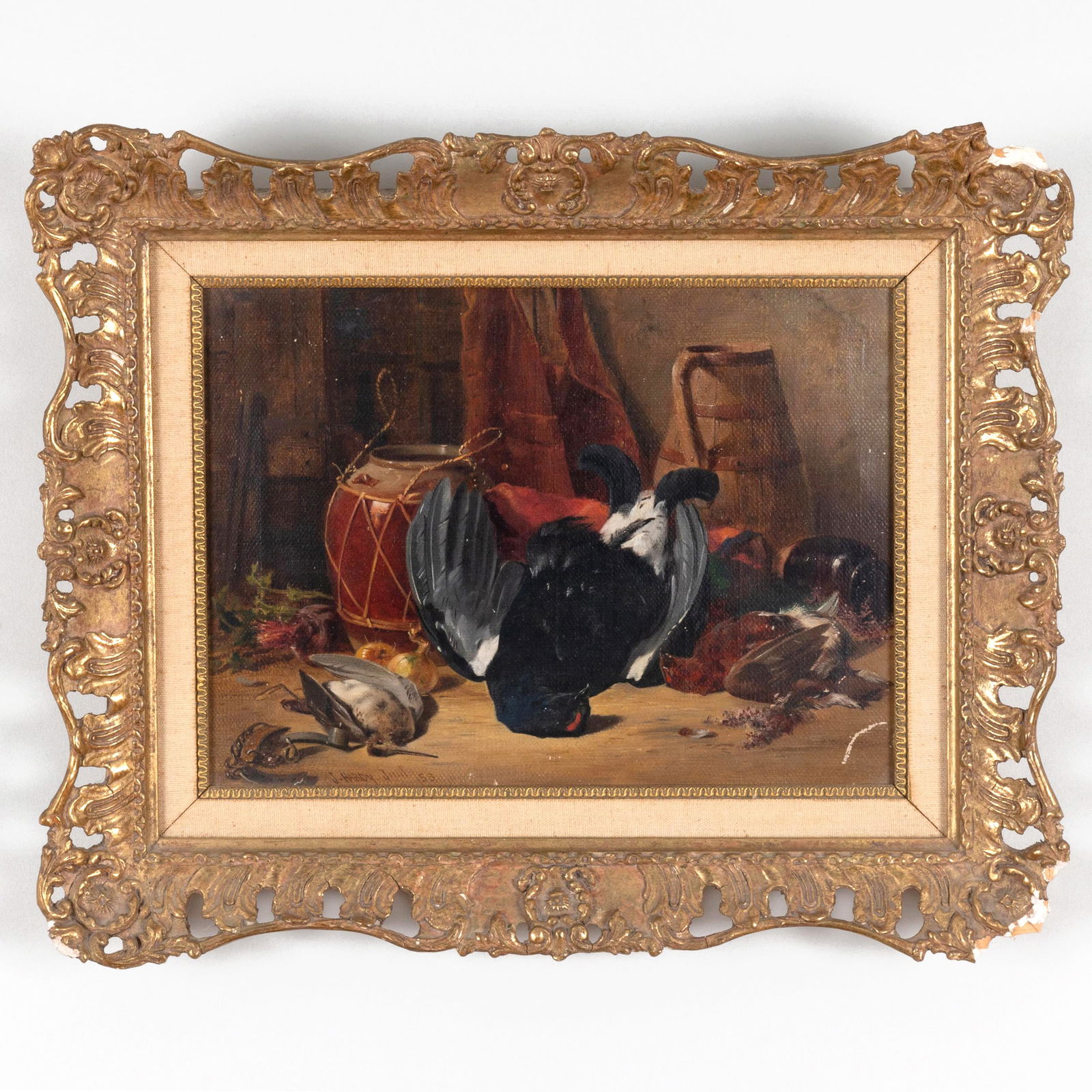 James Hardy Jr. (1832-1889): Still Life: James Hardy Jr. (1832-1889): Still Life Oil on canvas, 1858, signed 'J. Hardy' and dated lower left, with the Charles Roberson, London inkstamp on the reverse. 9 x 12 in., 13 x 16 in. (frame).