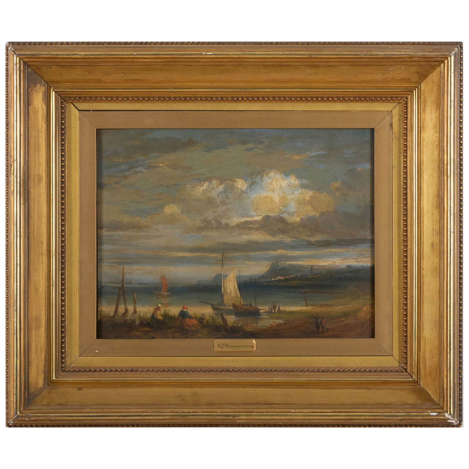 European School: Harbor Scene with Figures on Shore (1 of 4)