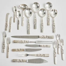Johan Rhode for Georg Jensen Silver Flatware Service in the 'Scroll' Pattern (1 of 10)