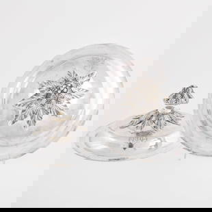 Pair of French Silver Monogrammed Entree Dish Covers: Pair of French Silver Monogrammed Entree Dish Covers Marked '.950'. 4 1/2 x 8 3/4 in. diam., 44 oz. approx. gross weight. Property Formerly in the Collection of Jan Mitchell