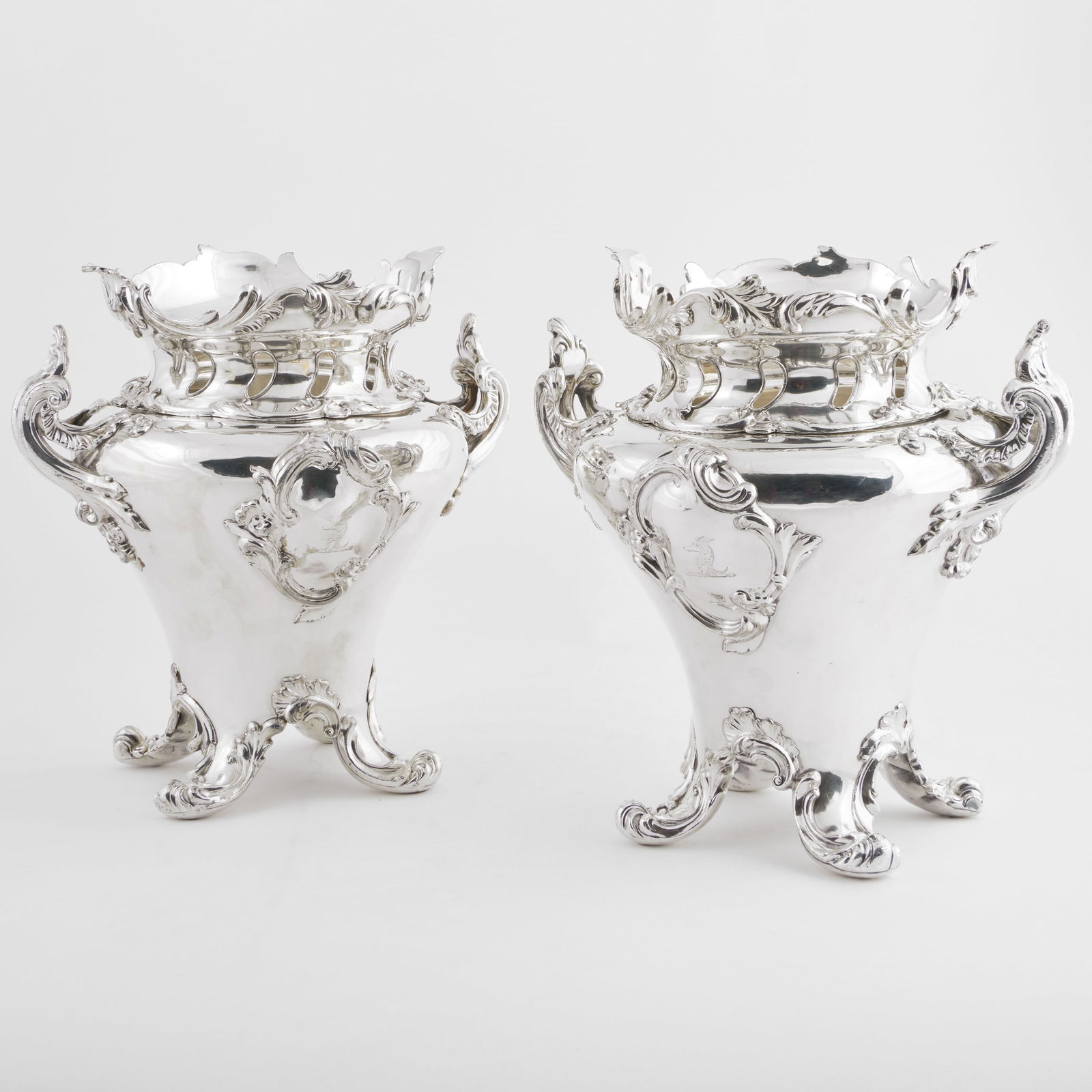 Pair of Victorian Silver Plate Bottle Coolers, Collars and Liners (1 of 8)