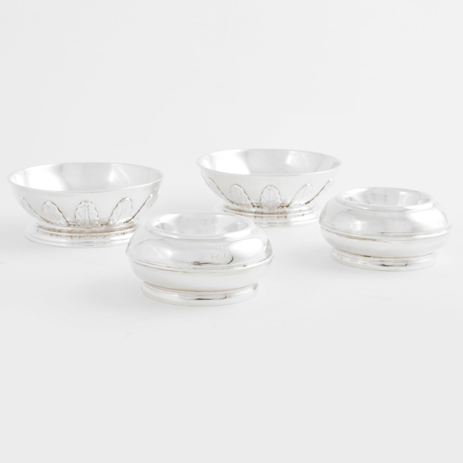 Pair of George I Silver Salt Cellars and Pair of Queen Anne Silver Salt Cellars (1 of 9)