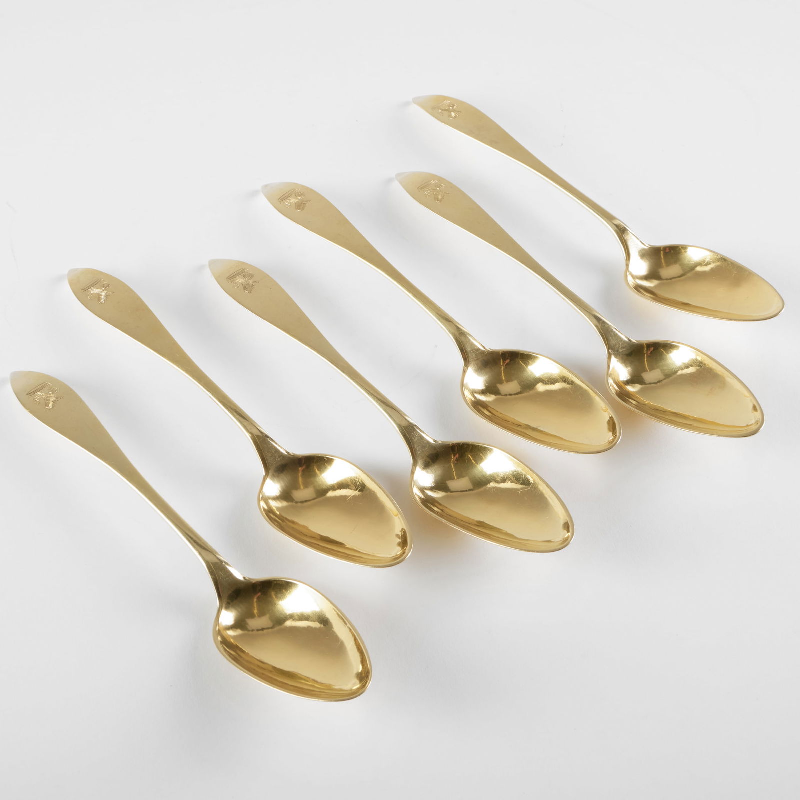 Set of Six Continental Silver Gilt Serving Spoons Engraved with Crests, Probably Germany or Austria (1 of 4)