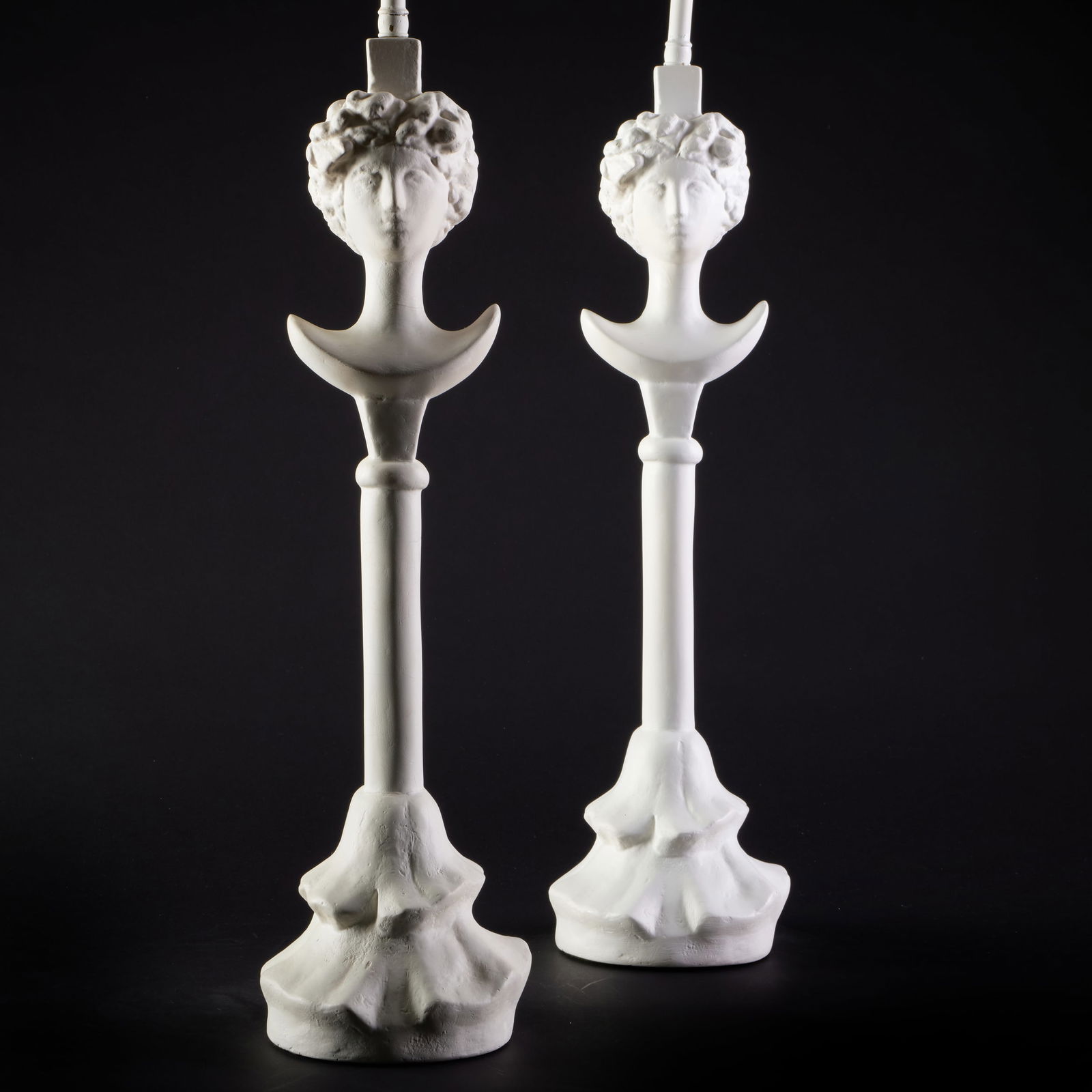 Pair of Giacometti Style White Painted Plaster Lamps (1 of 7)