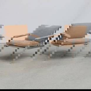 Pair of John Vesey Stainless Steel and Silk Velvet Upholstered Armchairs: Pair of John Vesey Stainless Steel and Silk Velvet Upholstered Armchairs30 1/2 x 27 x 31; seat height 18 in. 