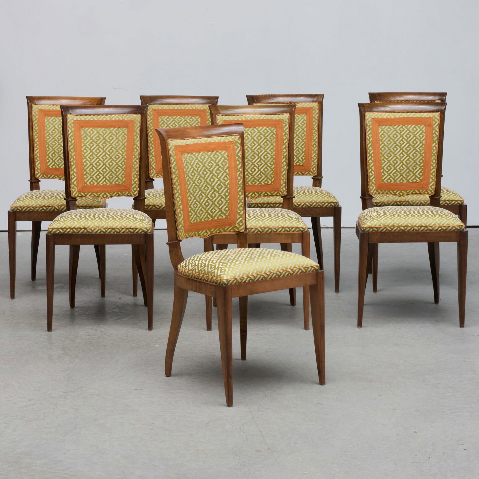 Set of Eight Modern Birch and Upholstered Dining Chairs (1 of 9)