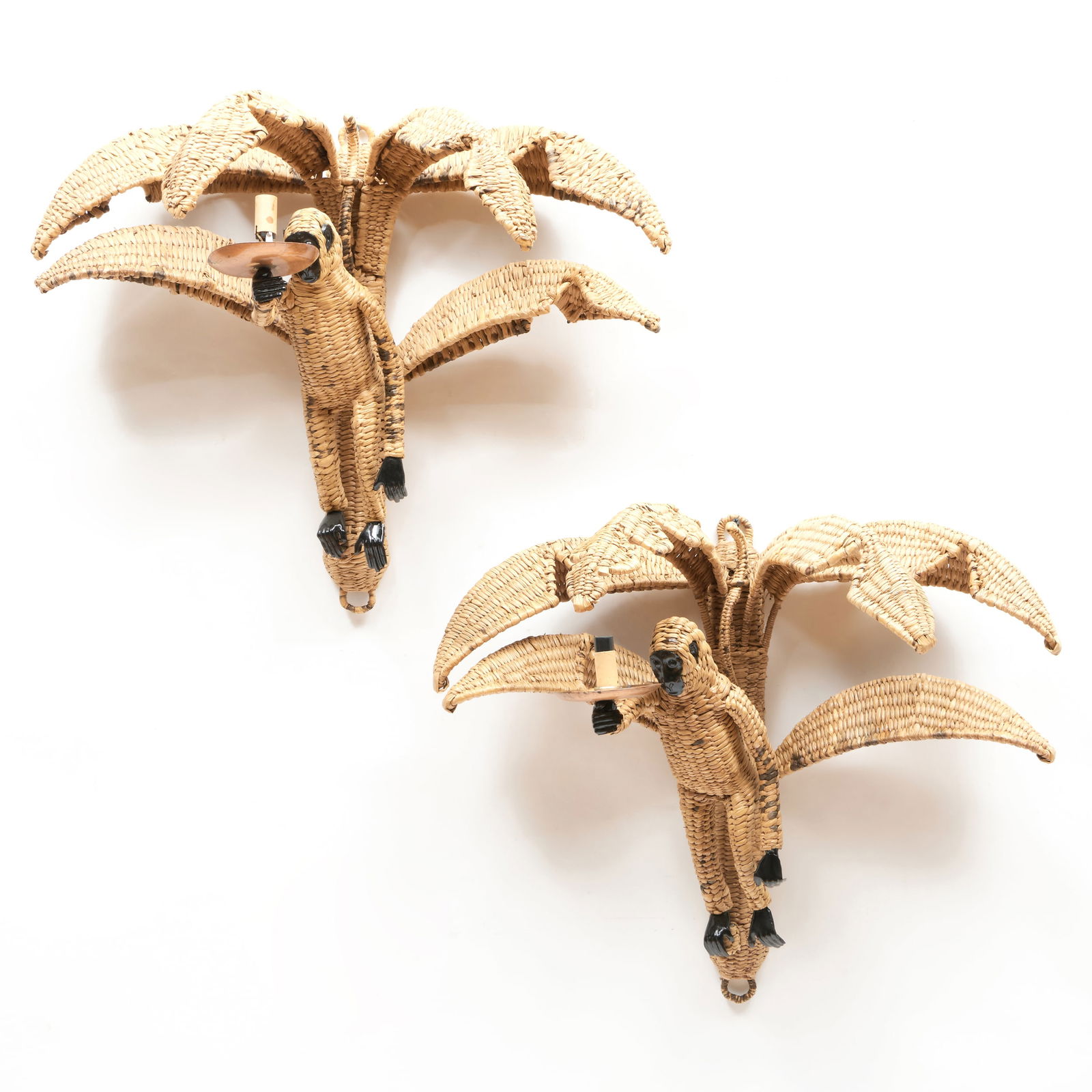 Pair of Metal and Woven Seagrass Monkey Form Sconces (1 of 7)