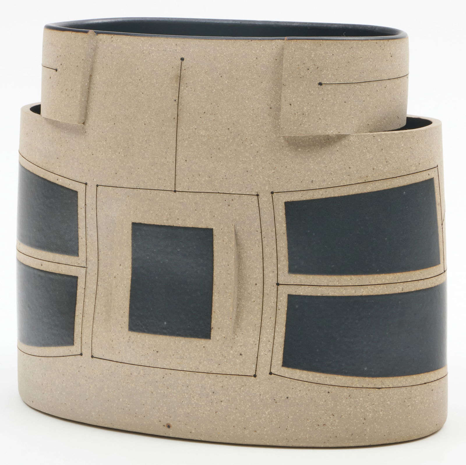 Gustavo Perez (b. 1950): Untitled (Vase): Gustavo Perez (b. 1950): Untitled (Vase) Earthenware, painted monogram mark. 8 3/4 x 10 1/4 x 6 in.