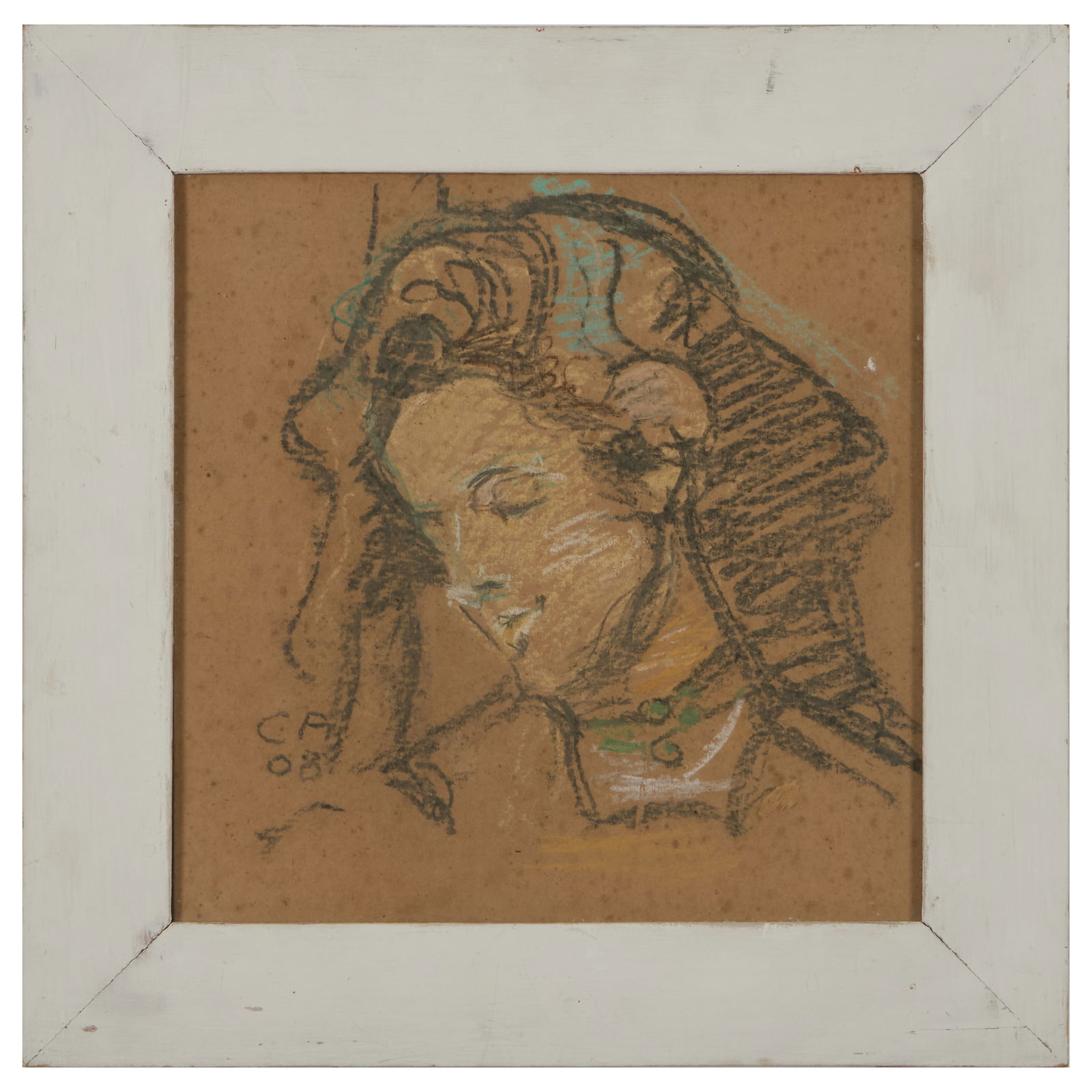 Cuno Amiet (1868-1961): Kopfstudie: Cuno Amiet (1868-1961): Kopfstudie Chalk on paper mounted on paperboard, 1908, signed with initials 'CA' and dated lower left. 9 3/4 x 9 3/4 in. (sheet), 13 1/2 x 13 1/2 in. (frame). Sold Christie's,