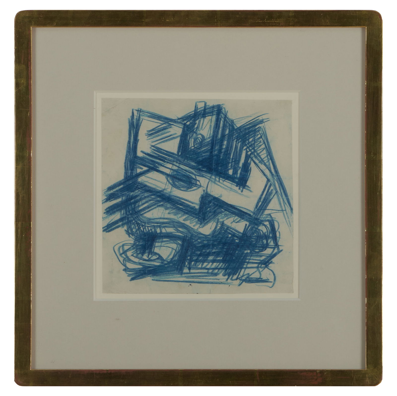 Jacques Lipchitz (1891-1973): Composition cubiste a la guitare: Jacques Lipchitz (1891-1973): Composition cubiste a la guitare Blue pastel on paper, 1922, unsigned, with label from Modernism, San Francisco.8 1/4 x 8 1/8 in. (sheet), 16 1/4 x 15 3/4 in. (frame). No