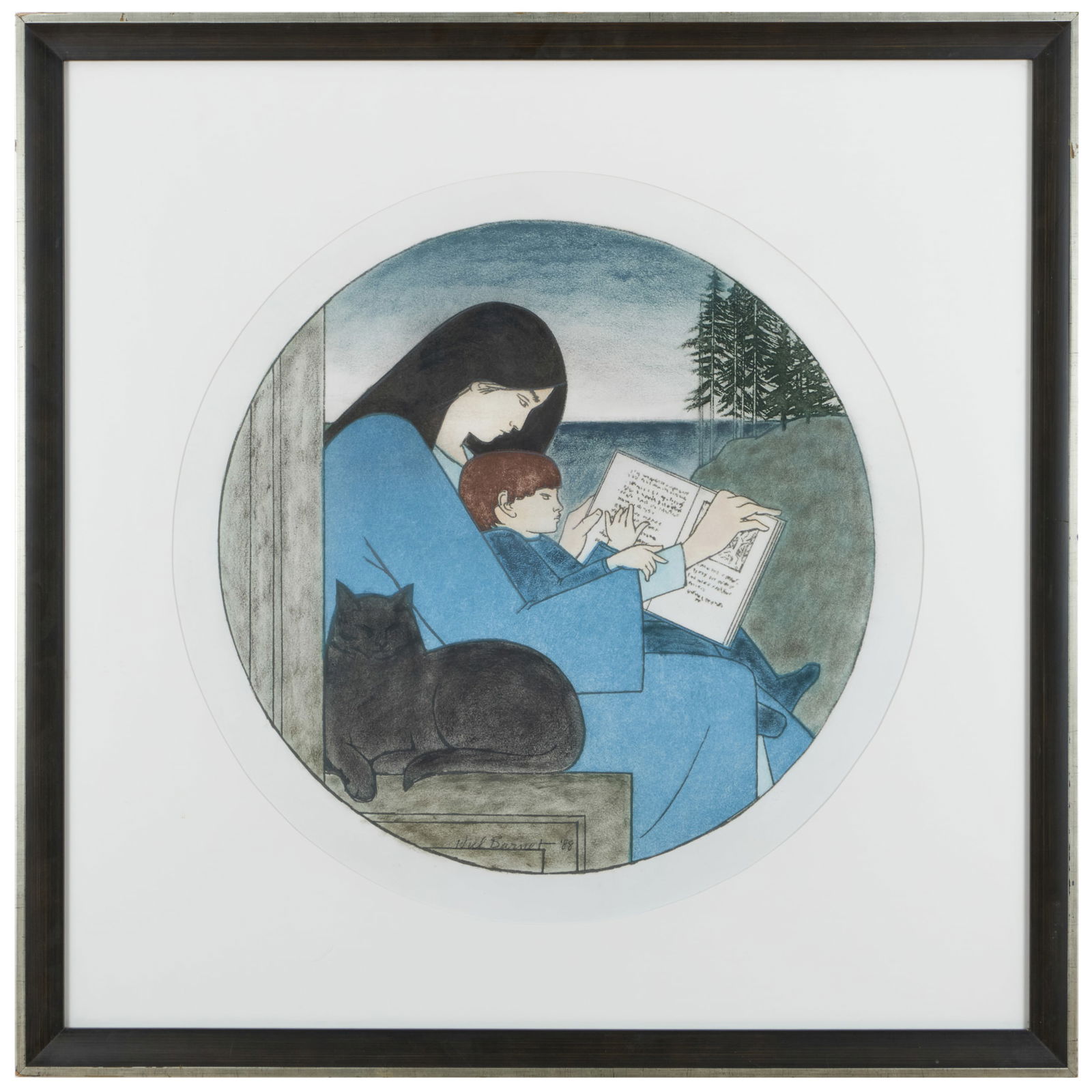 Will Barnet (1911-2012): Reading: Will Barnet (1911-2012): Reading Crayon, gouache and pencil on heavy paper, 1988, signed 'Will Barnet' and dated lower center. 29 1/2 x 29 1/2 in. (sheet), 31 3/4 x 31 3/4 in. (frame). The artist. The
