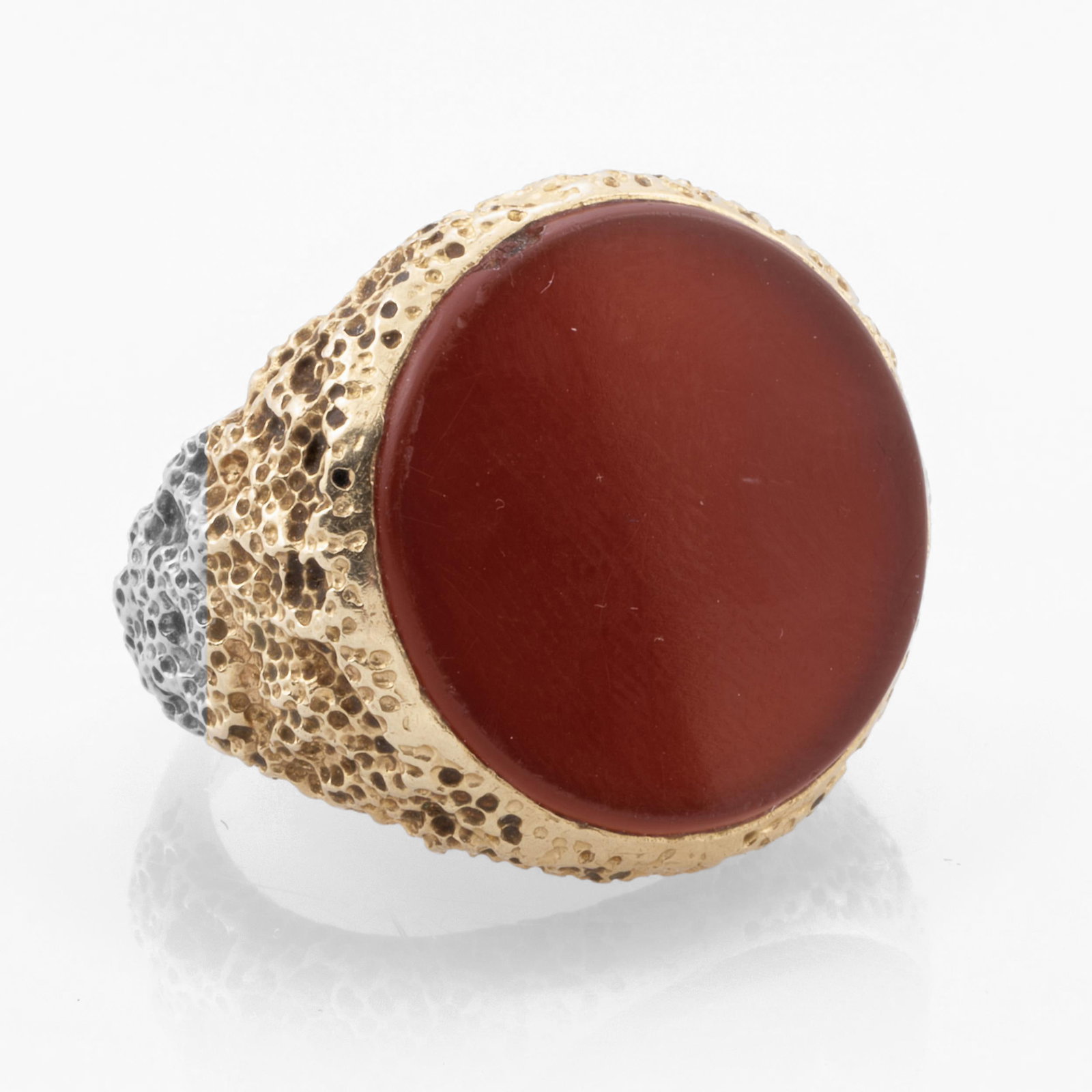 Carnelian and 14k Gold Ring: Carnelian and 14k Gold Ring Marked '14k'. Size 10, 10 dwts.
