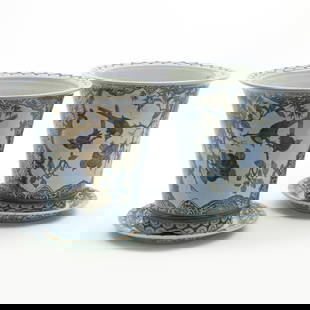 Pair of Chinese Blue and White Porcelain Jardineres and Stands: Pair of Chinese Blue and White Porcelain Jardineres and StandsBlue six character mark in a double circle.14 1/2 x 15 1/2 in. diam.The Collection of Carole Harris.