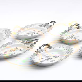 Two Pairs of Royal Copenhagen Porcelain 'Flora Danica' Oval Dishes: Two Pairs of Royal Copenhagen Porcelain 'Flora Danica' Oval DishesTwo pairs in two sizes, green printed over triple blue wave mark.The larger pair 2 3/4 x 10 1/4 x 7 3/4 in., the smaller pair 2 1/4 x
