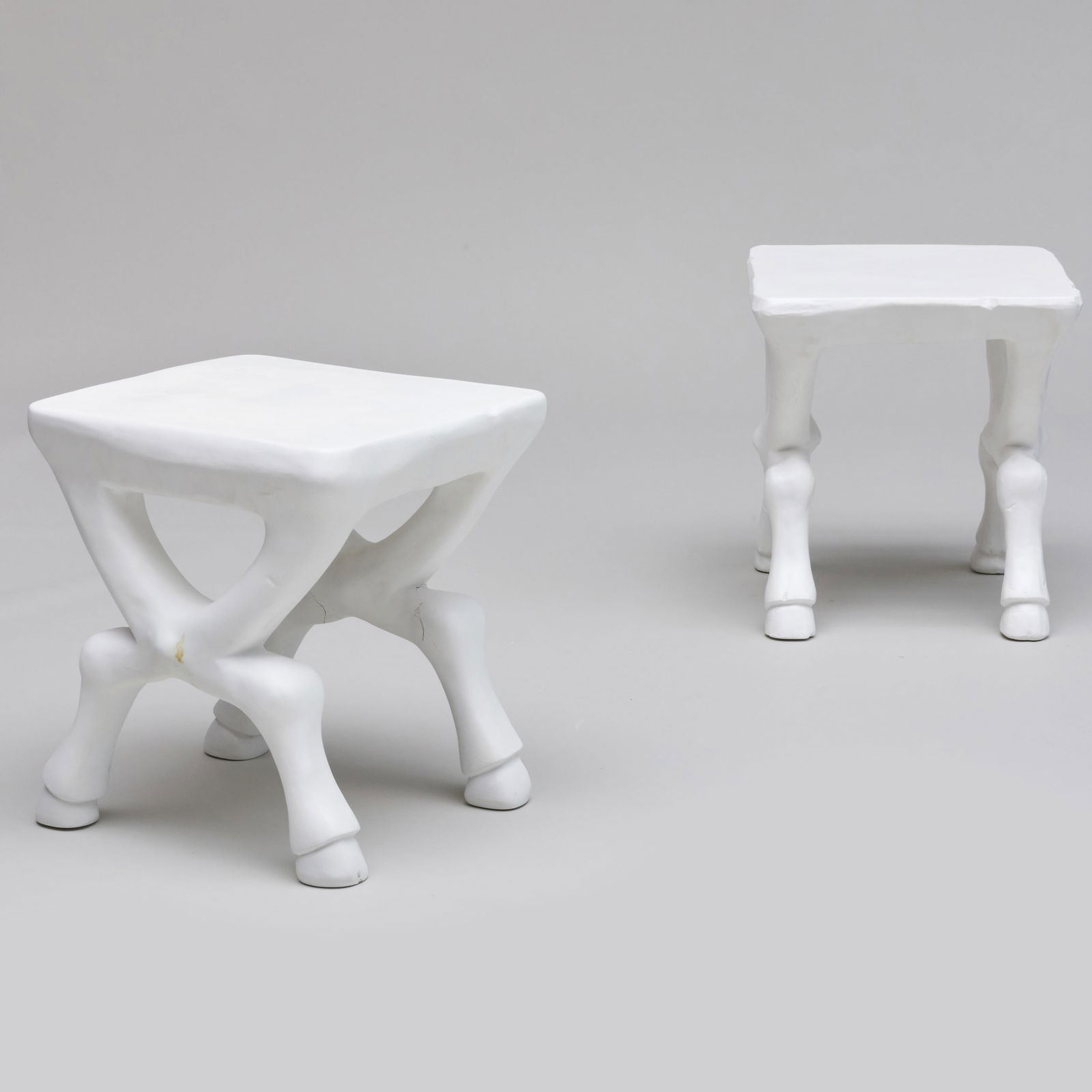John Dickinson White Faux Plaster Hoofed Table, Together with a Later Copy for Sutherland: John Dickinson White Faux Plaster Hoofed Table, Together with a Later Copy for Sutherland One signed John Dickinson/San Francisco. One cast in glass fiber reinforced concrete from the models of John D