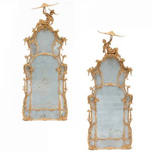 Pair of George II Giltwood Figural Pier Mirrors