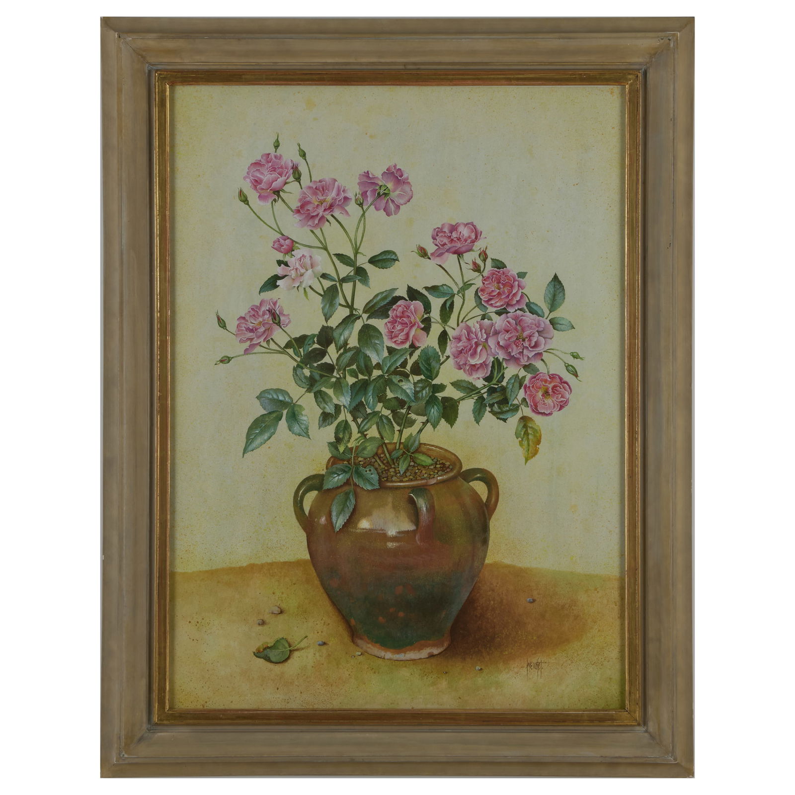 Jose Escofet (b. 1930): Pink Rose Tree in Glazed Spanish Pot (1 of 3)