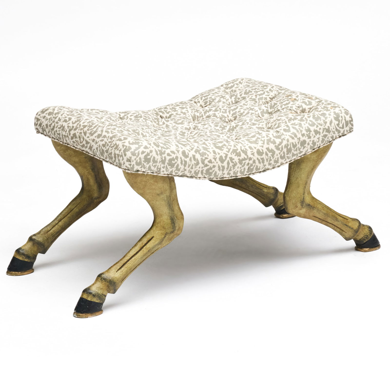 Continental Carved and Painted Tufted Upholstered Curved Stool (1 of 7)