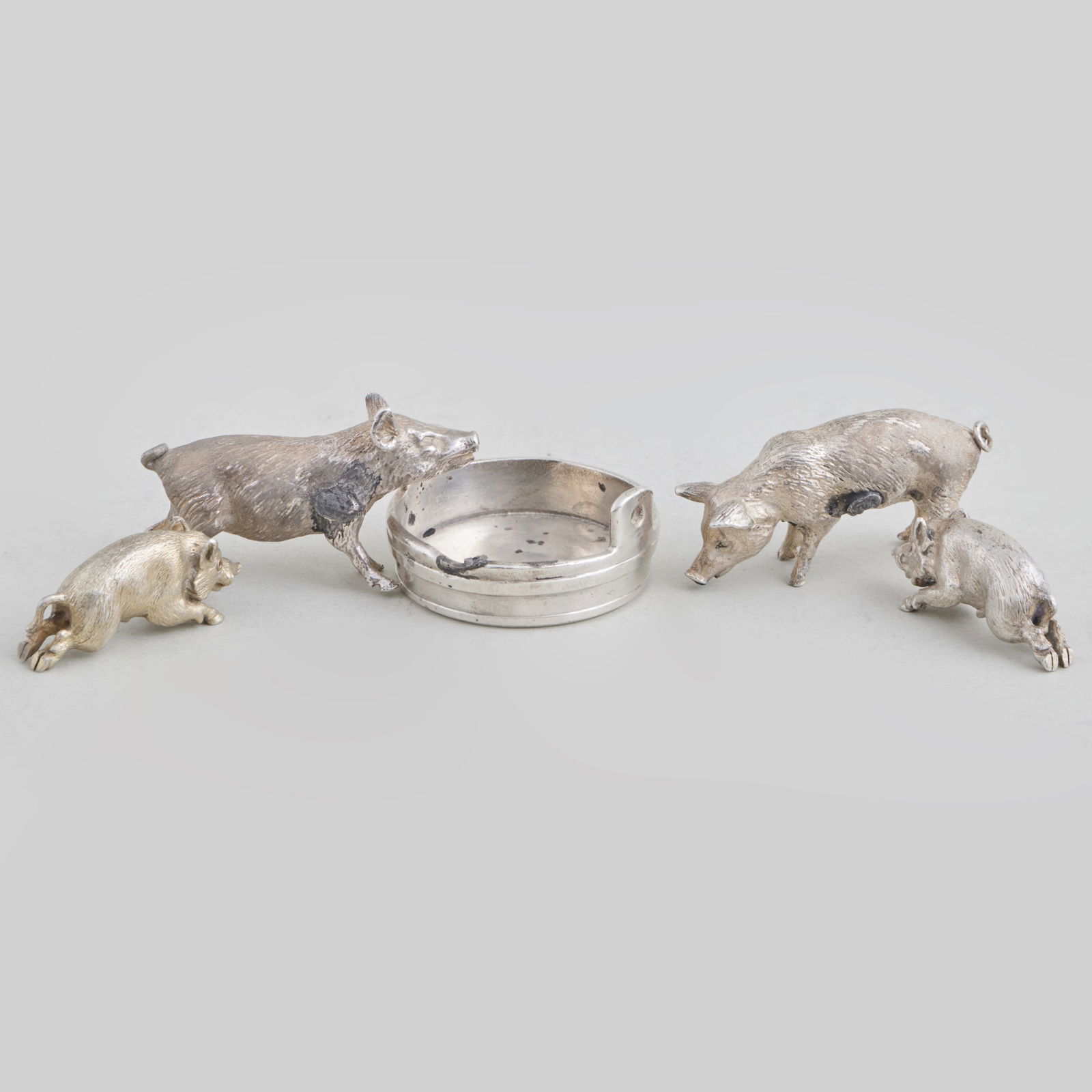 Faberge Silver Model of Four Pigs Eating from a Trough (1 of 6)
